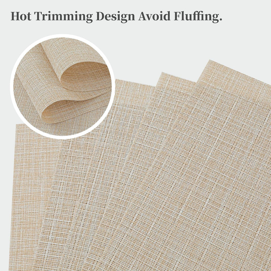 Leetaltree Beige Placemats Set of 4 - Heat-Resistant, Non-Slip Table Mats, Washable Woven Vinyl for Indoor & Outdoor Dining
