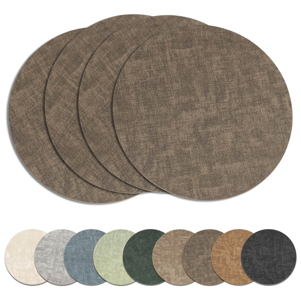 13" Round Placemats Set of 6, Reversible Faux Leather Wipeable Table Mats