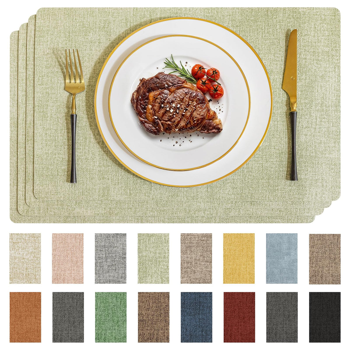 Romanstile Faux Leather Vinyl Placemats Set of 4, Light Grey