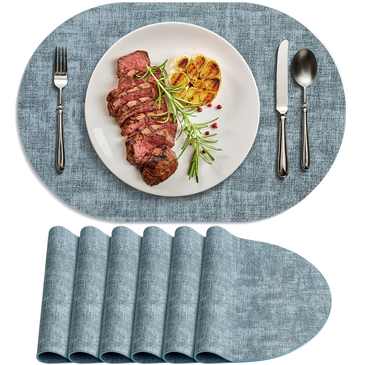 Placemats for Dining Table Set of 8 Non-Slip, Heat Resistant Oval Leather Placemat Double Layer, Waterproof Table Mats Easy to Clean for Kitchen Dining Room Coffee Office Table, Beige