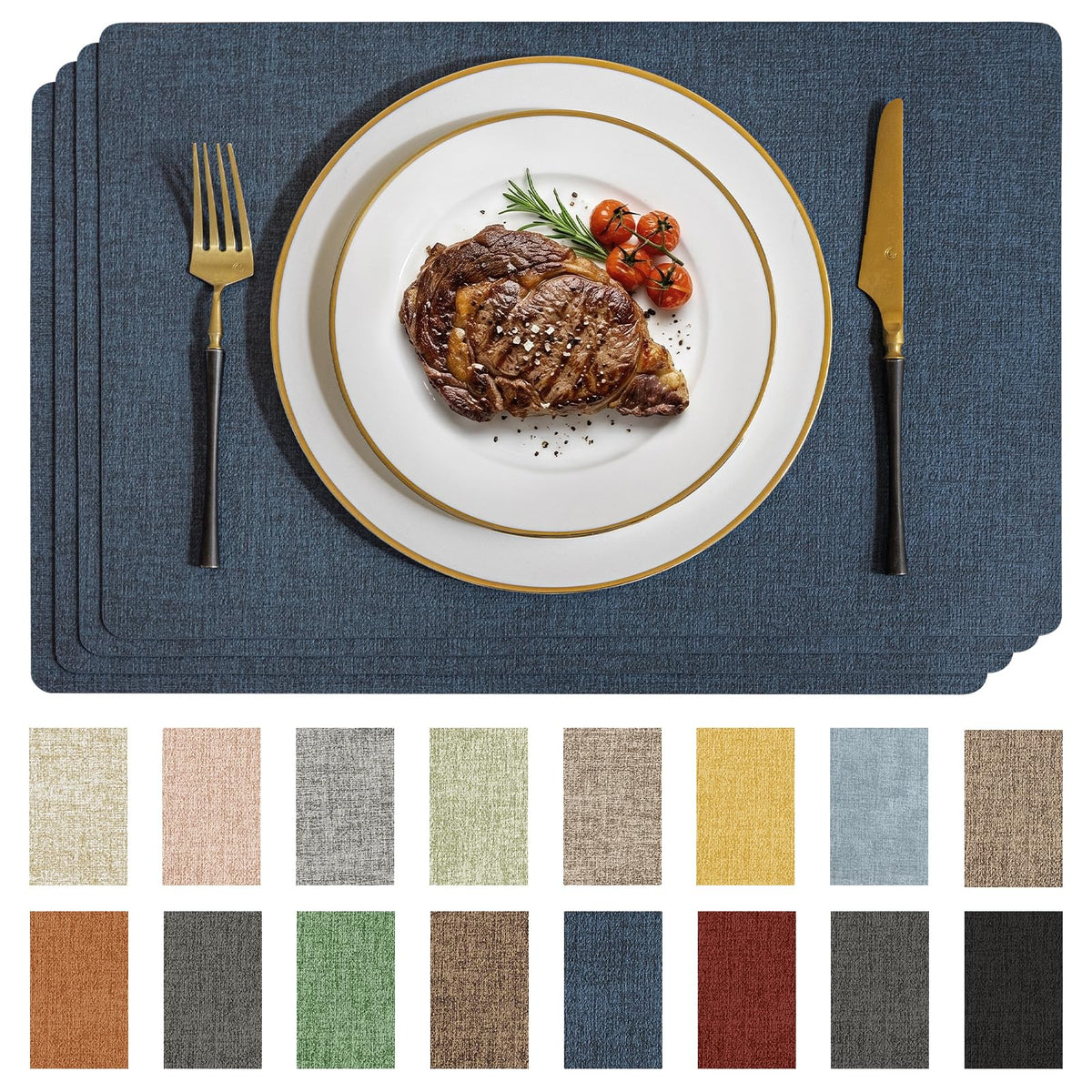 Romanstile Faux Leather Vinyl Placemats Set of 6, Dark Green
