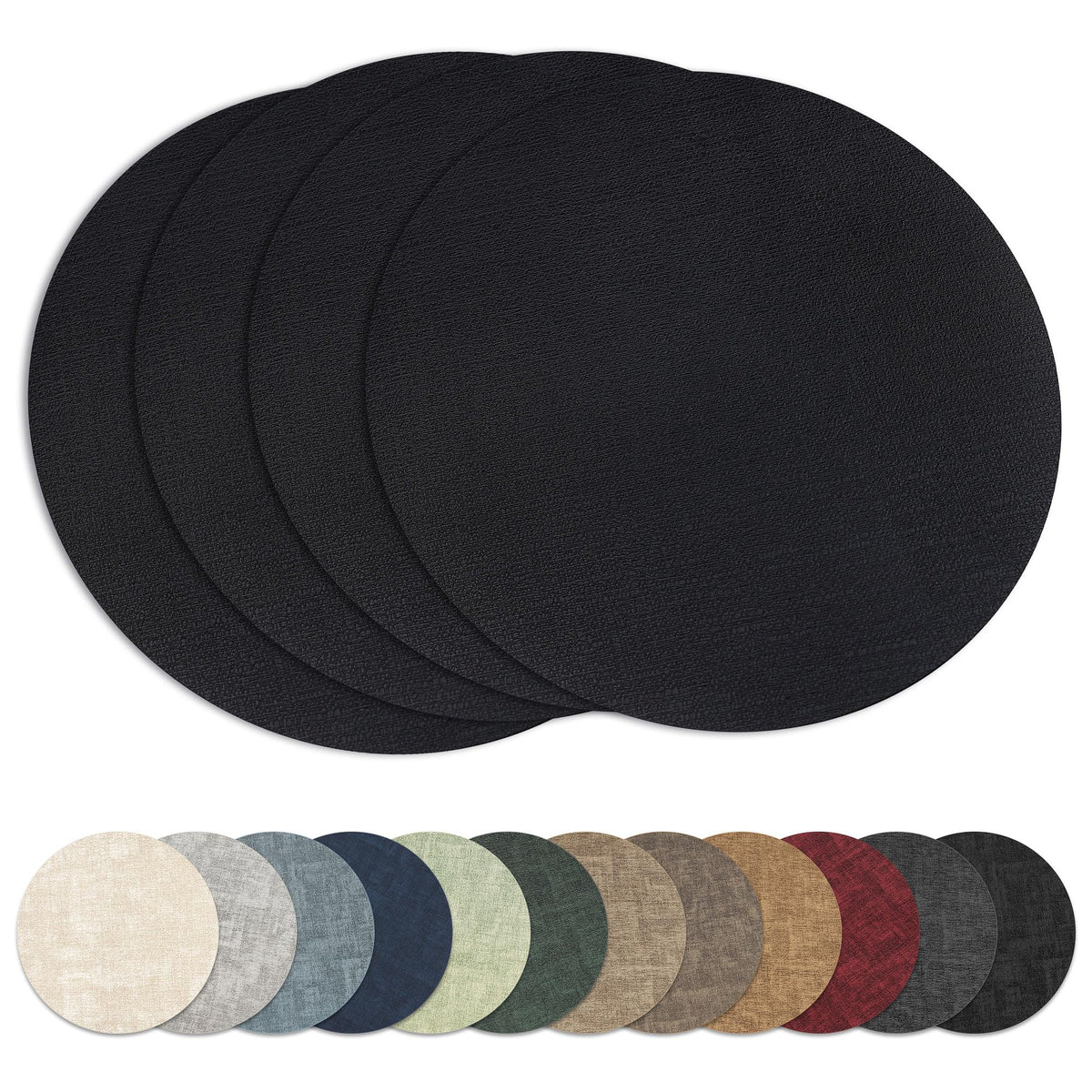 13" Round Placemats Set of 6, Reversible Faux Leather Wipeable Table Mats