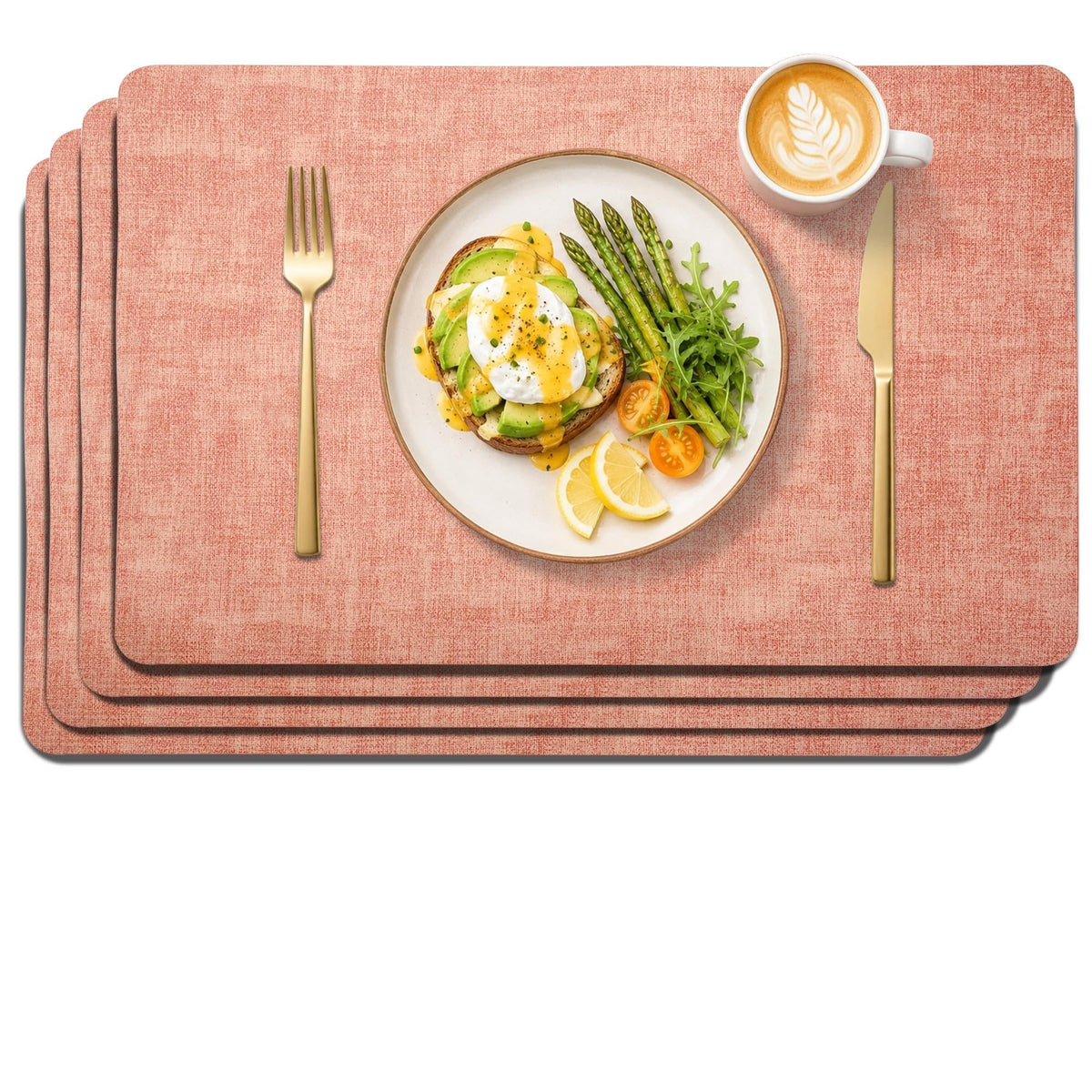 Maxpearl Faux Leather Placemats Set of 6, Easy to Clean, Beige