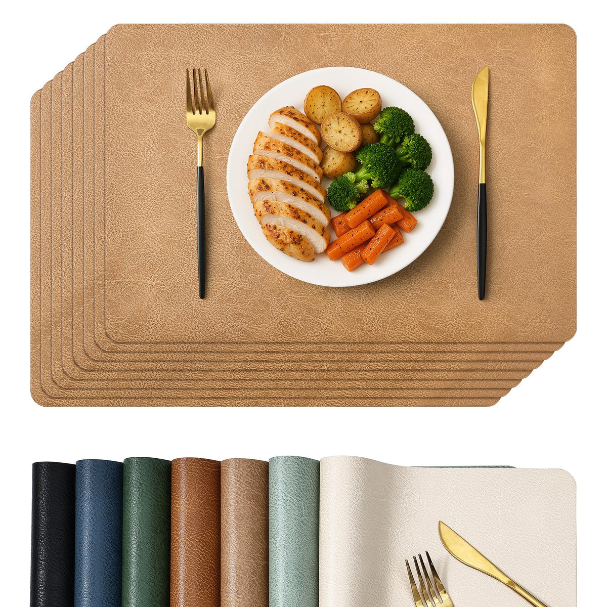 Homaxy Vinyl Heat Resistant Placemats Set of 6, Reddish Brown