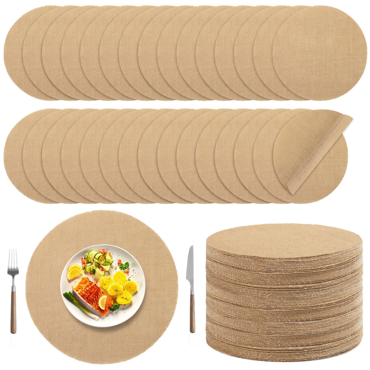 Kochorie 50 Pieces Burlap Placemats 11.8 Inch Round