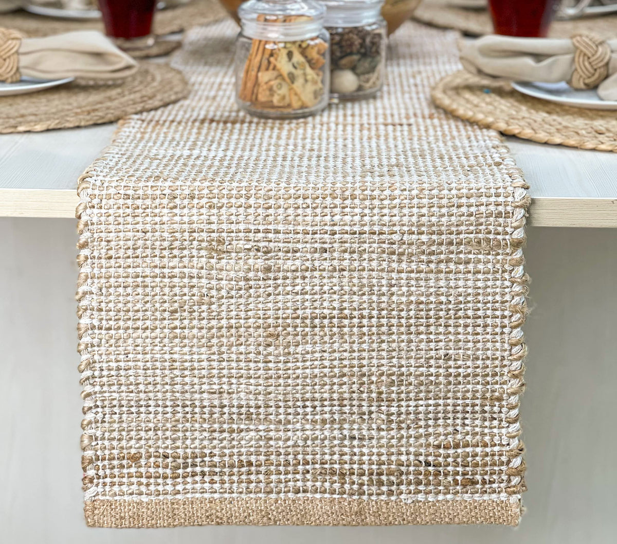 Chardin Home Natural Jute & Aqua Turquoise Placemats, Set of 4 – Rustic Handmade Boho Table Mats, 13x19 in Dining Table Placemats - Kitchen, Everyday Meals, Holidays, Farmhouse or Modern Table Décor