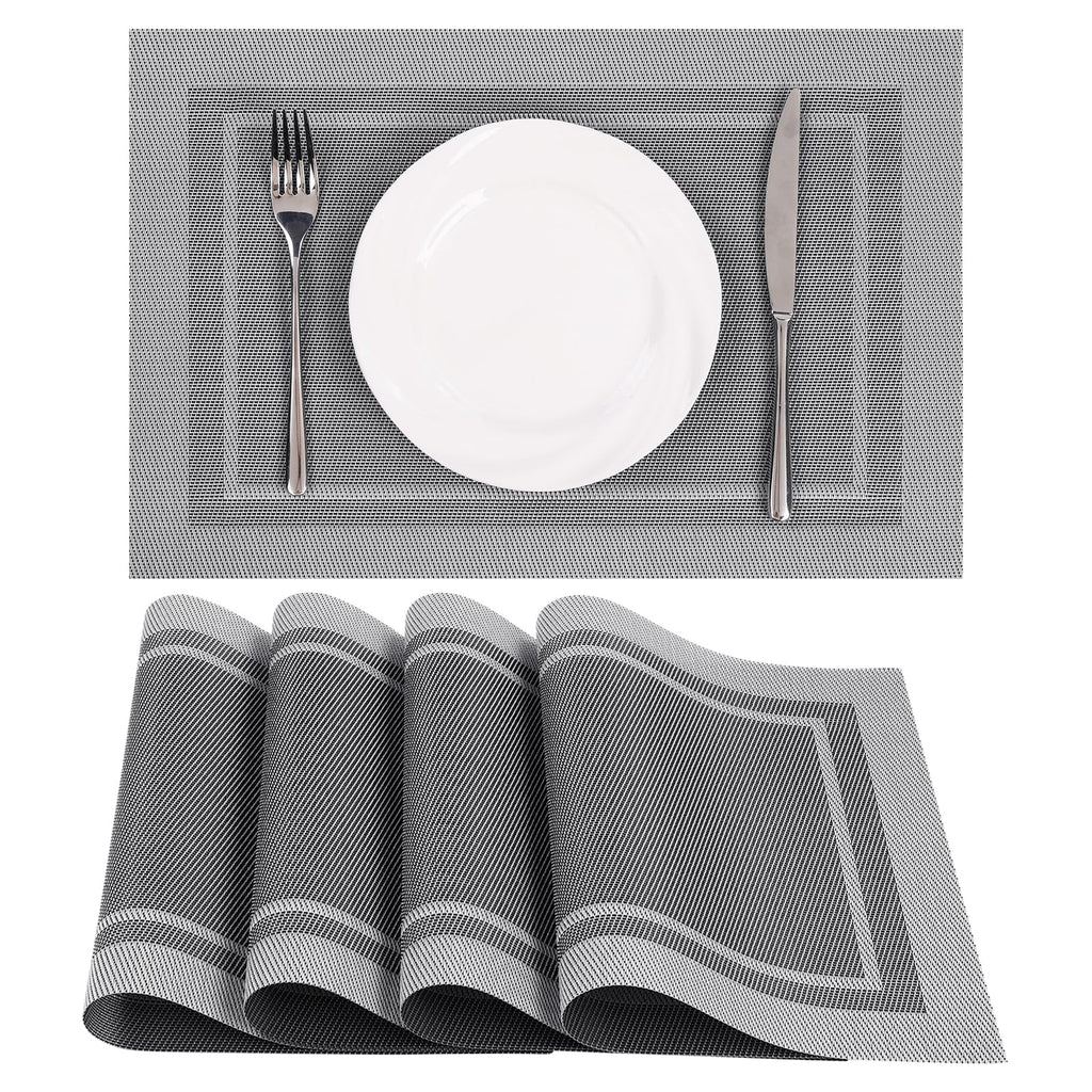 SHACOS Teal Blue Woven Placemats Set of 6 Place Mats for Dining Table