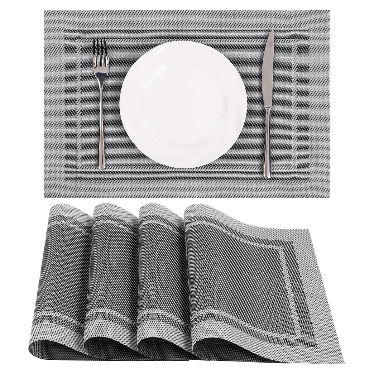 SHACOS Teal Blue Woven Placemats Set of 6 Place Mats for Dining Table