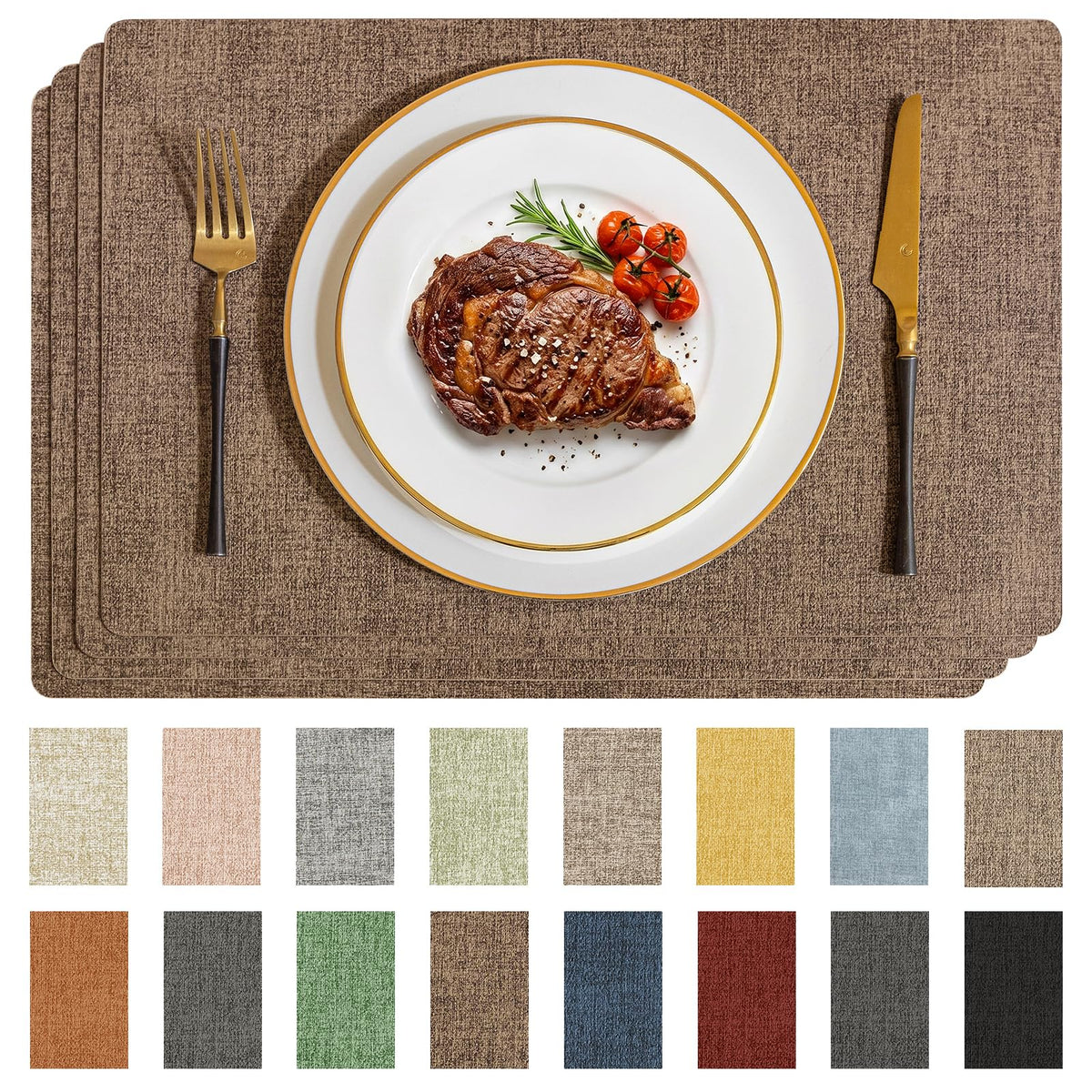 Romanstile Faux Leather Vinyl Placemats Set of 6, Dark Green
