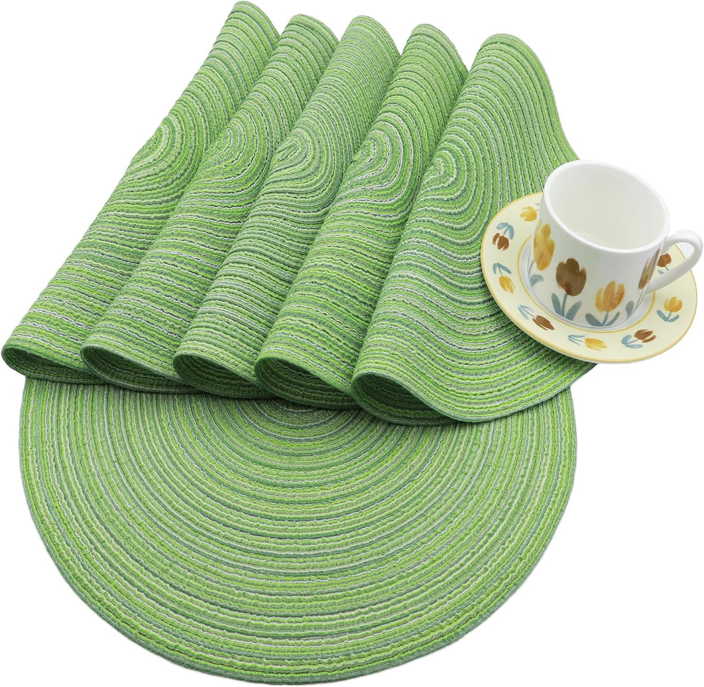 MIAOMIAO Round Placemats Set of 6 Braided Dining Table Kitchen Decor Mets