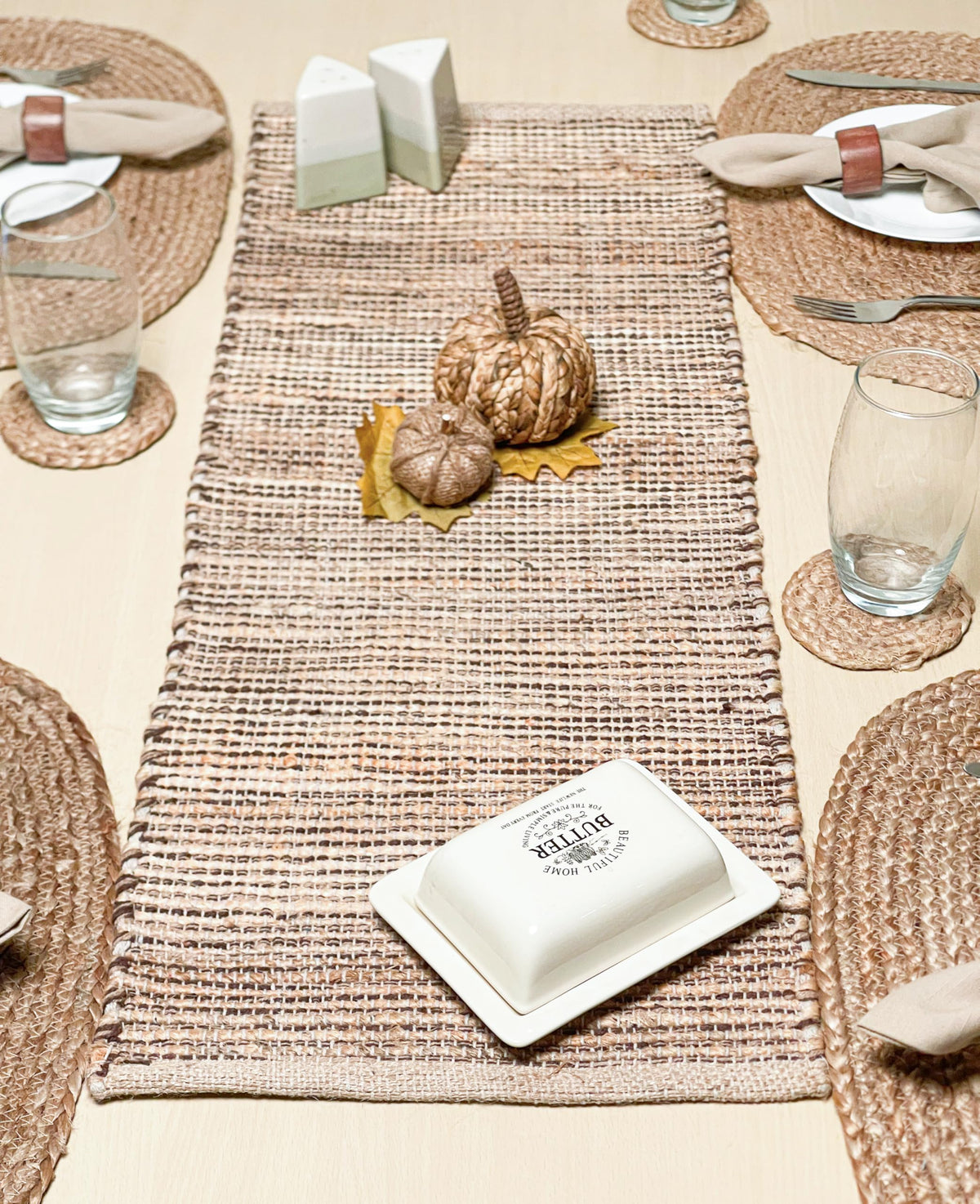 Chardin Home Natural Jute & Aqua Turquoise Placemats, Set of 4 – Rustic Handmade Boho Table Mats, 13x19 in Dining Table Placemats - Kitchen, Everyday Meals, Holidays, Farmhouse or Modern Table Décor