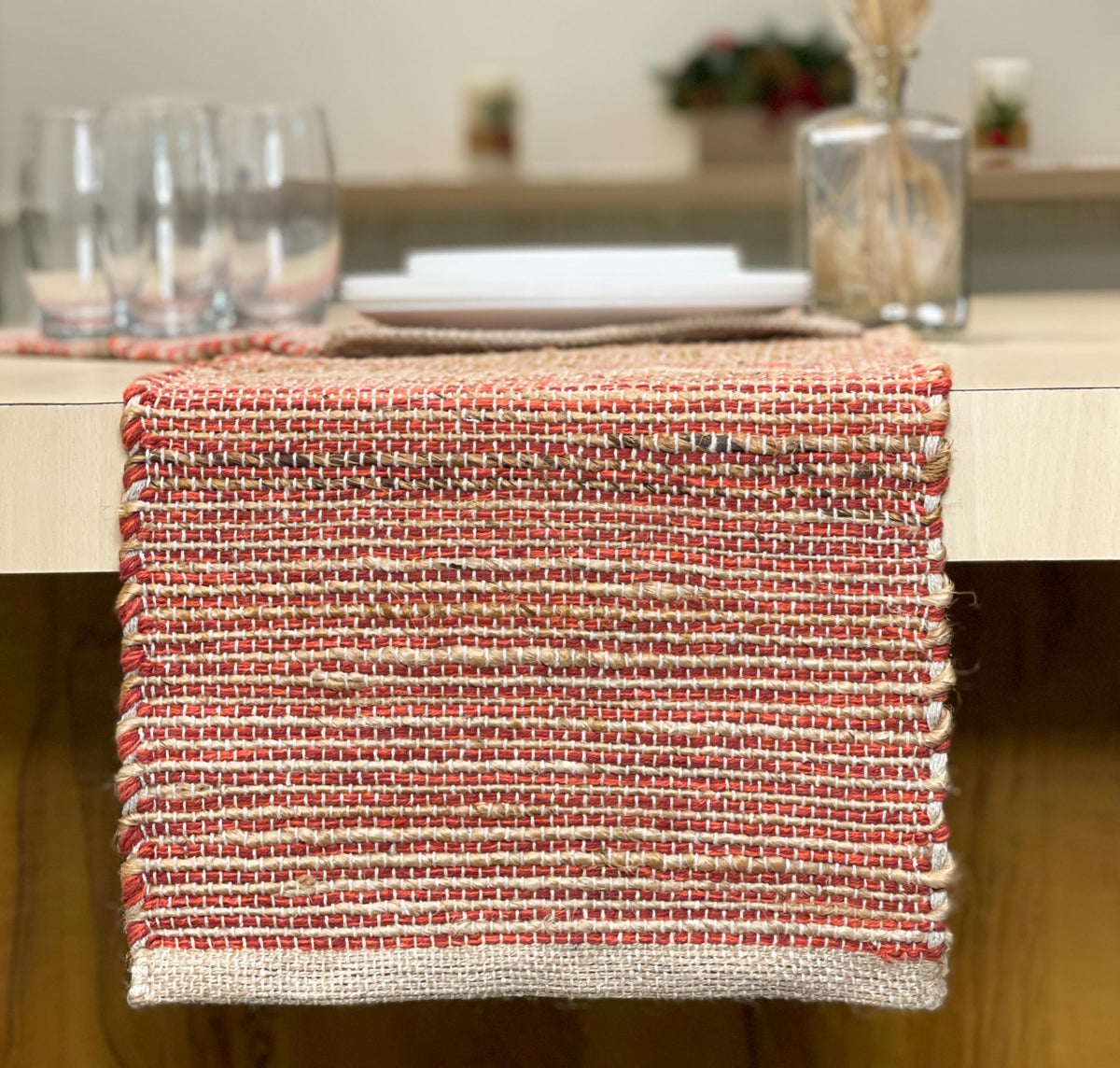 Chardin Home Natural Jute & Aqua Turquoise Placemats, Set of 4 – Rustic Handmade Boho Table Mats, 13x19 in Dining Table Placemats - Kitchen, Everyday Meals, Holidays, Farmhouse or Modern Table Décor
