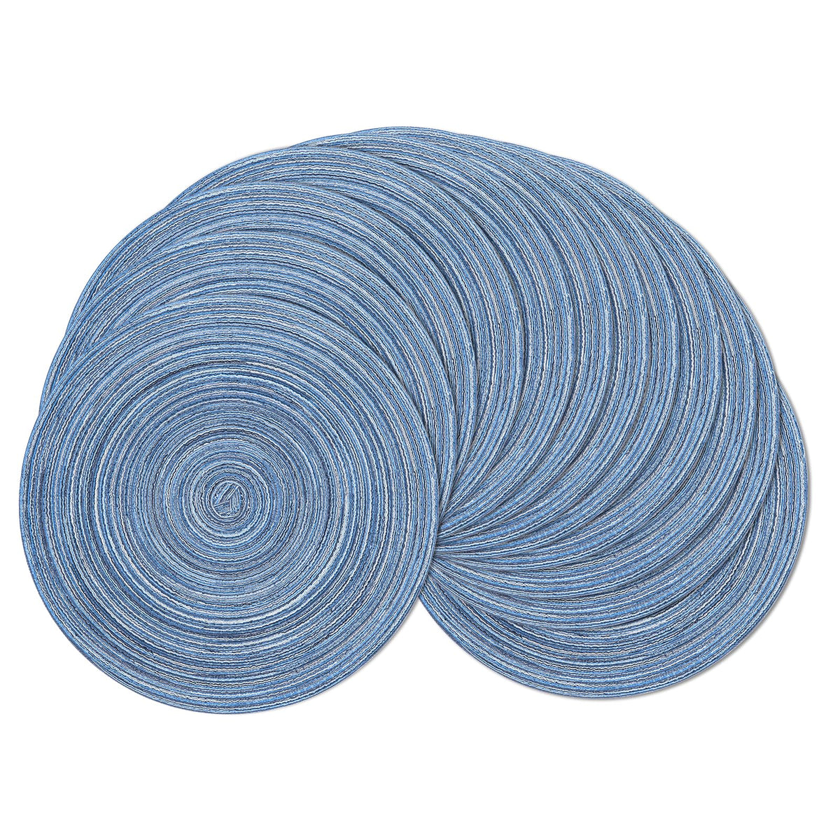 SHACOS Round Braided Placemats Set of 4 Dining Table Placemats 15 inch Circle Place Mats Easy to Clean Table Mats Indoor Outdoor, Blue Gray