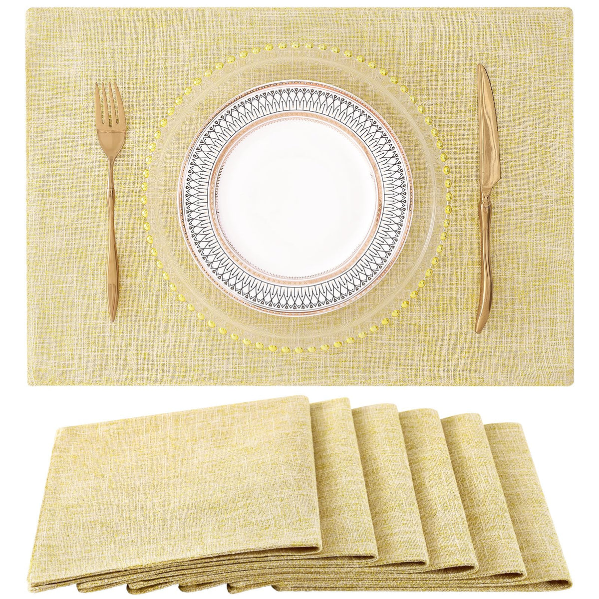 homing Faux Cotton Linen Placemats Set of 6, Cloth Dining Table Mats