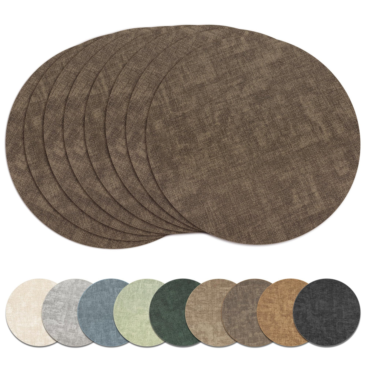 13" Round Placemats Set of 6, Reversible Faux Leather Wipeable Table Mats