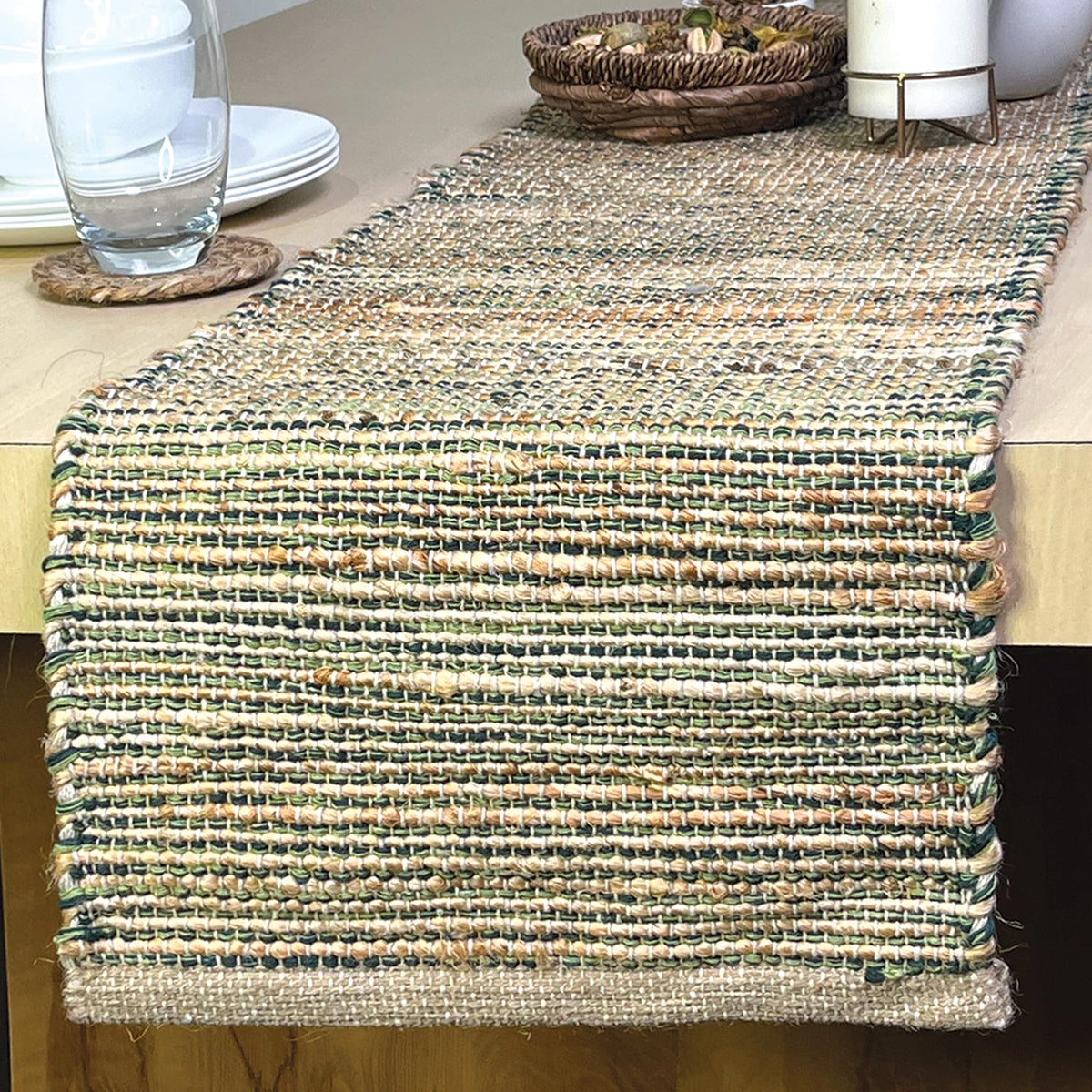Chardin Home Natural Jute & Aqua Turquoise Placemats, Set of 4 – Rustic Handmade Boho Table Mats, 13x19 in Dining Table Placemats - Kitchen, Everyday Meals, Holidays, Farmhouse or Modern Table Décor