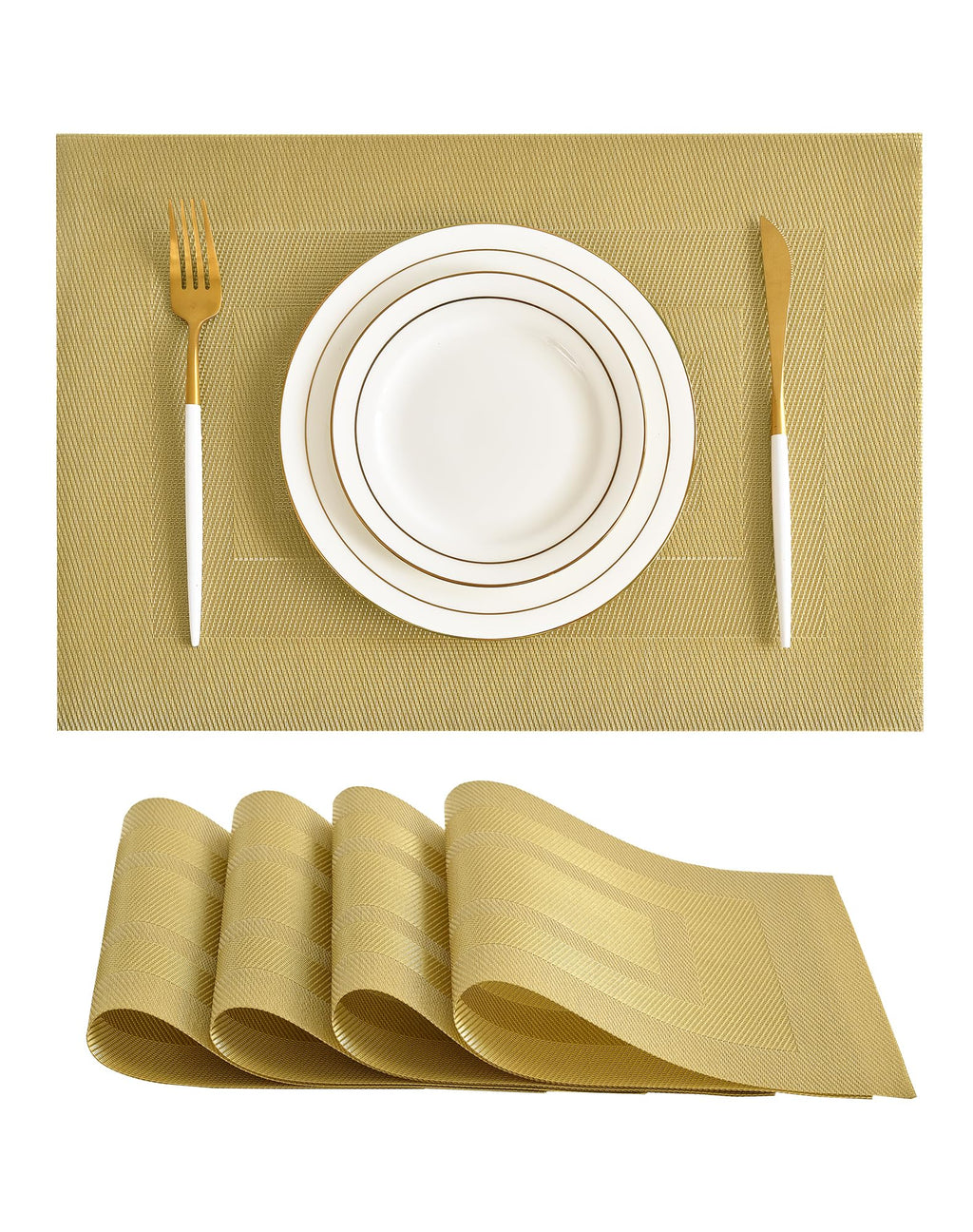 Leetaltree Light Brown Placemats Set of 8 - Heat Resistant Woven Vinyl