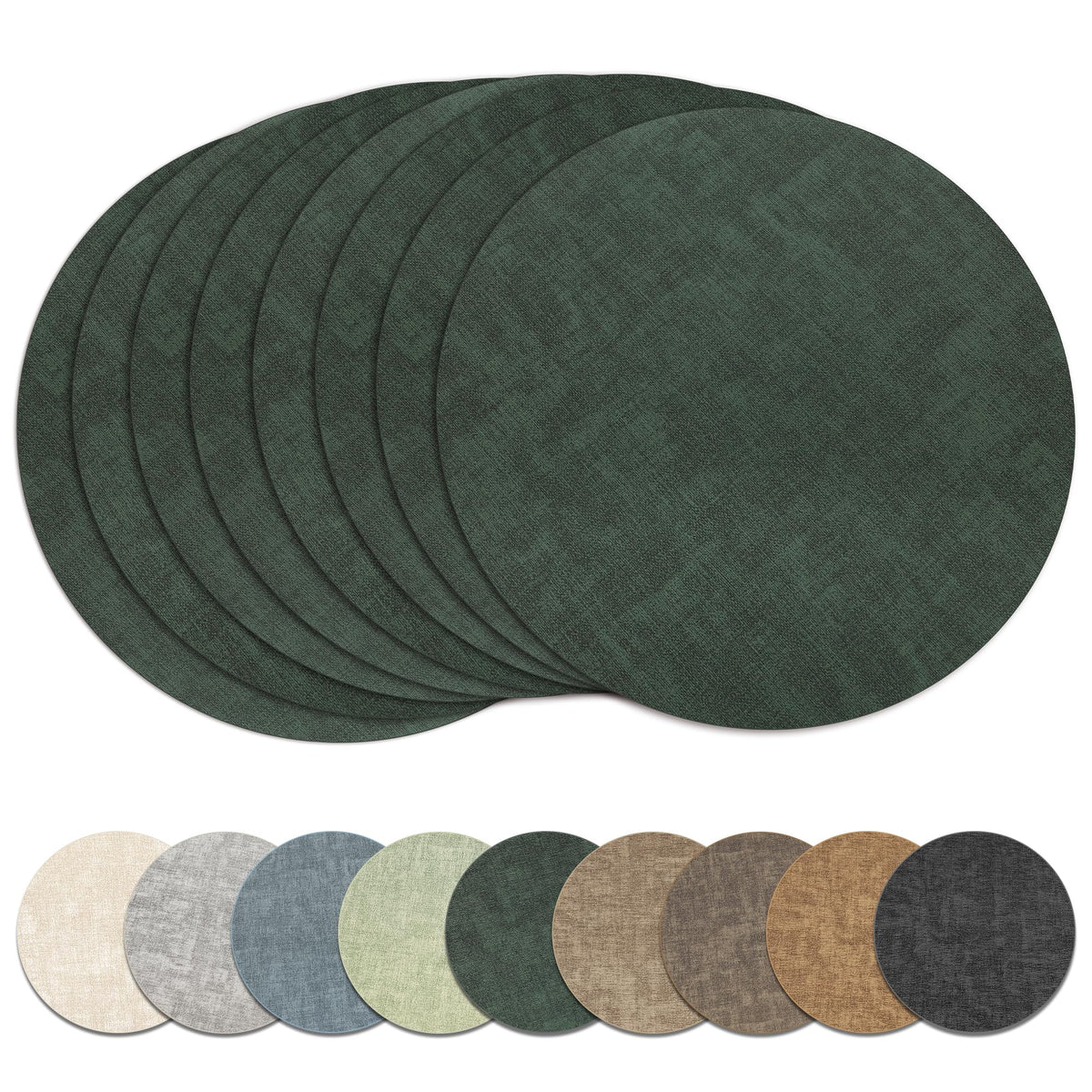 13" Round Placemats Set of 6, Reversible Faux Leather Wipeable Table Mats
