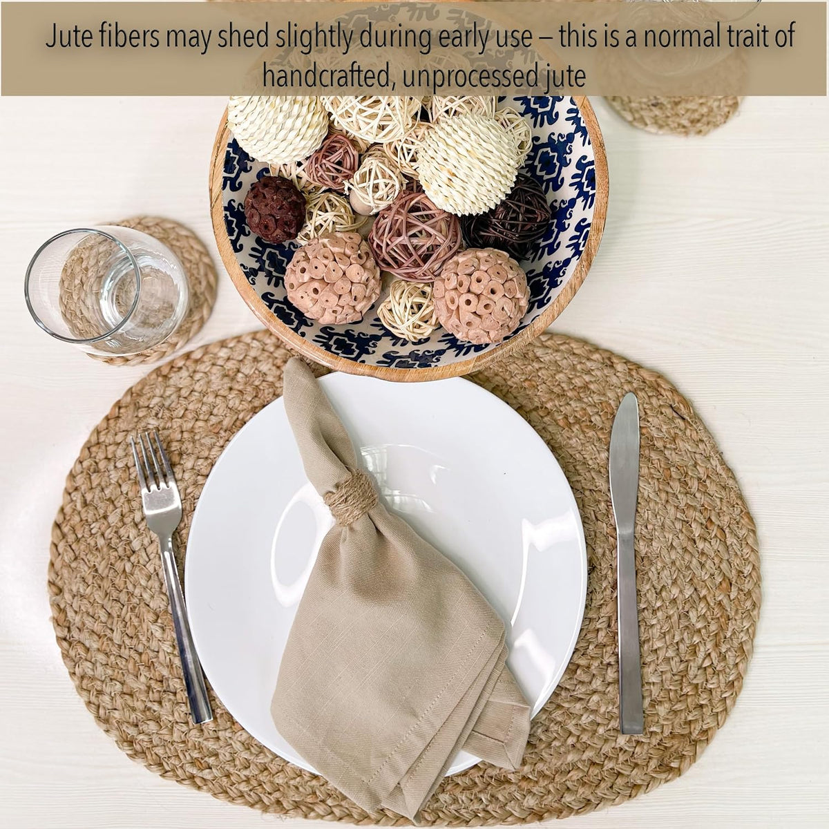 Chardin Home Set of 4 Jute Braided Oval Placemats – 13x19 Inch Rustic Natural Jute Table Mats | Handwoven Boho Farmhouse Style | Eco-Friendly Artisan Dining Decor
