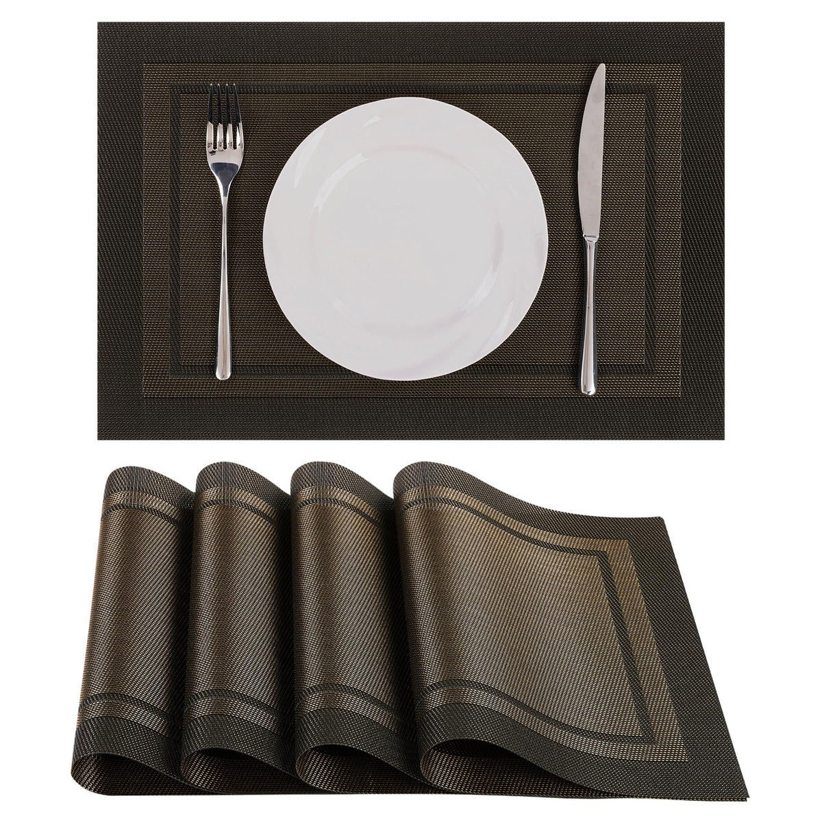SHACOS Teal Blue Woven Placemats Set of 6 Place Mats for Dining Table