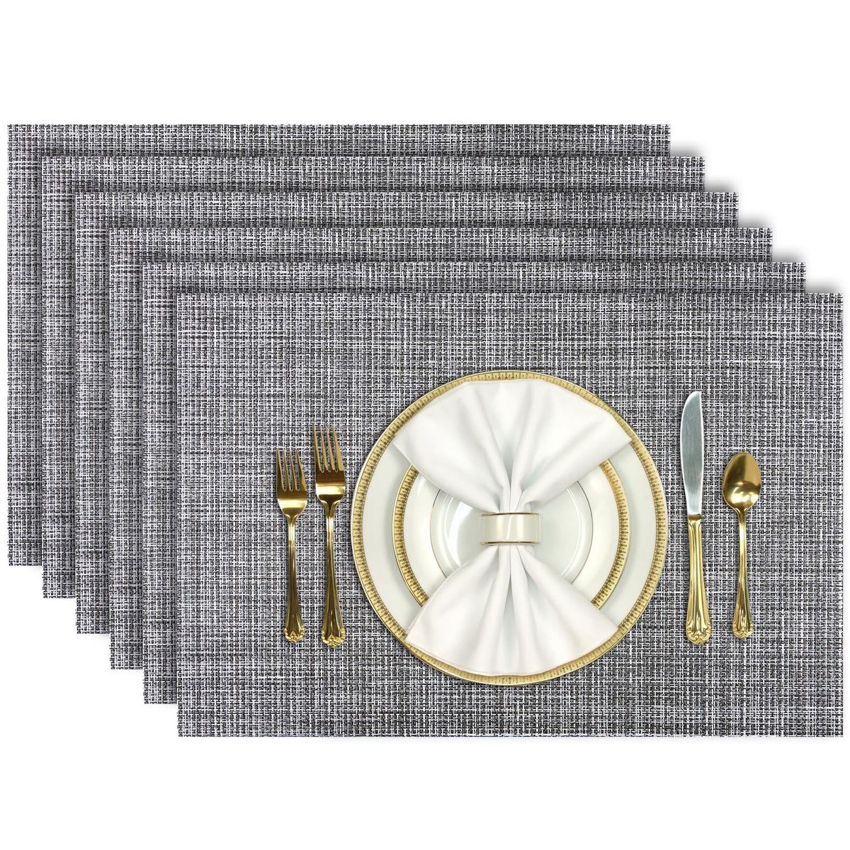 Aofmee Placemats, Placemats Set of 6, Heat Resistant Place Mats, Washable PVC Table Mats, Woven Vinyl Plastic Placemats for Dining Table, Non-Slip Stain Resistant Kitchen Table Placemats Easy to Clean