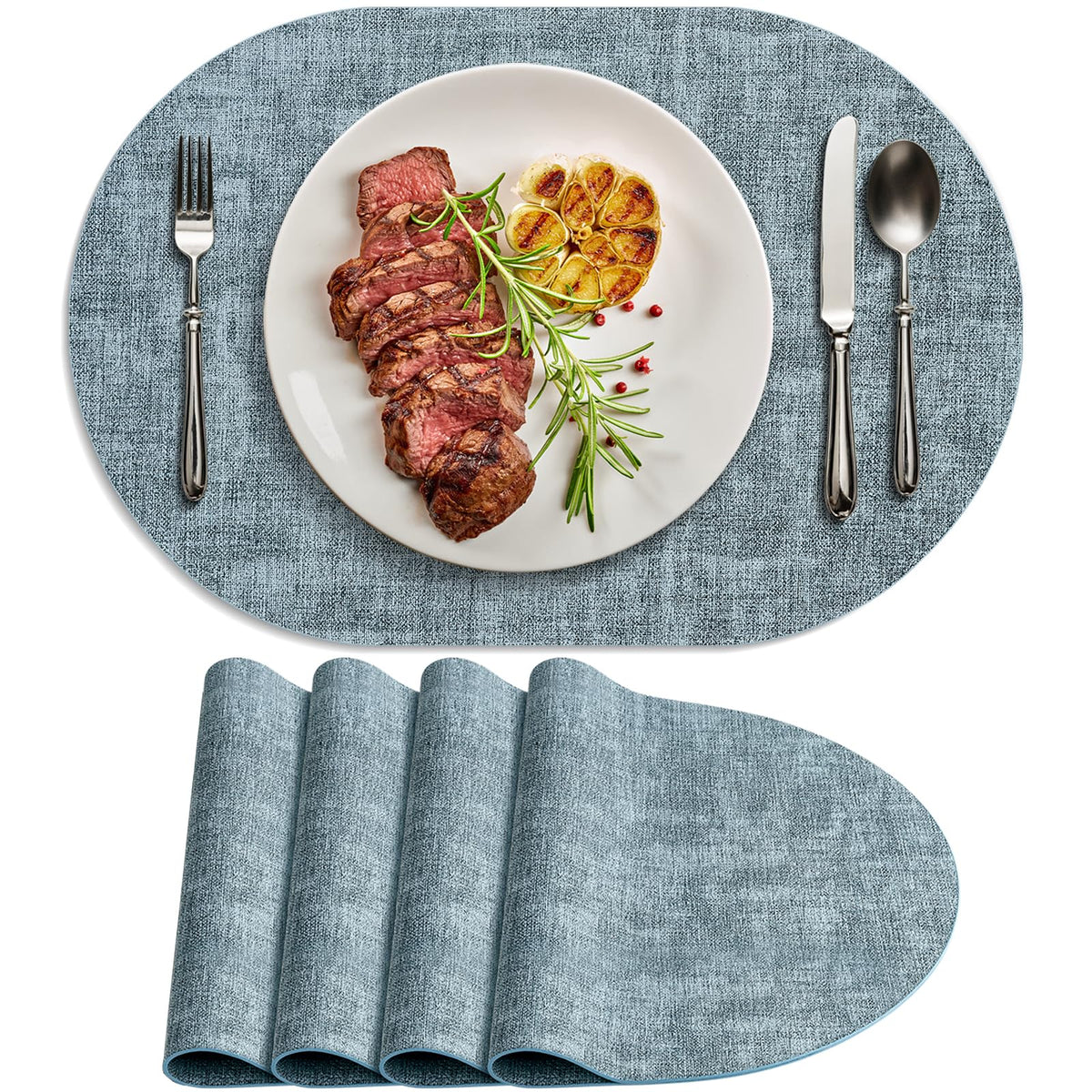 Placemats for Dining Table Set of 8 Non-Slip, Heat Resistant Oval Leather Placemat Double Layer, Waterproof Table Mats Easy to Clean for Kitchen Dining Room Coffee Office Table, Beige