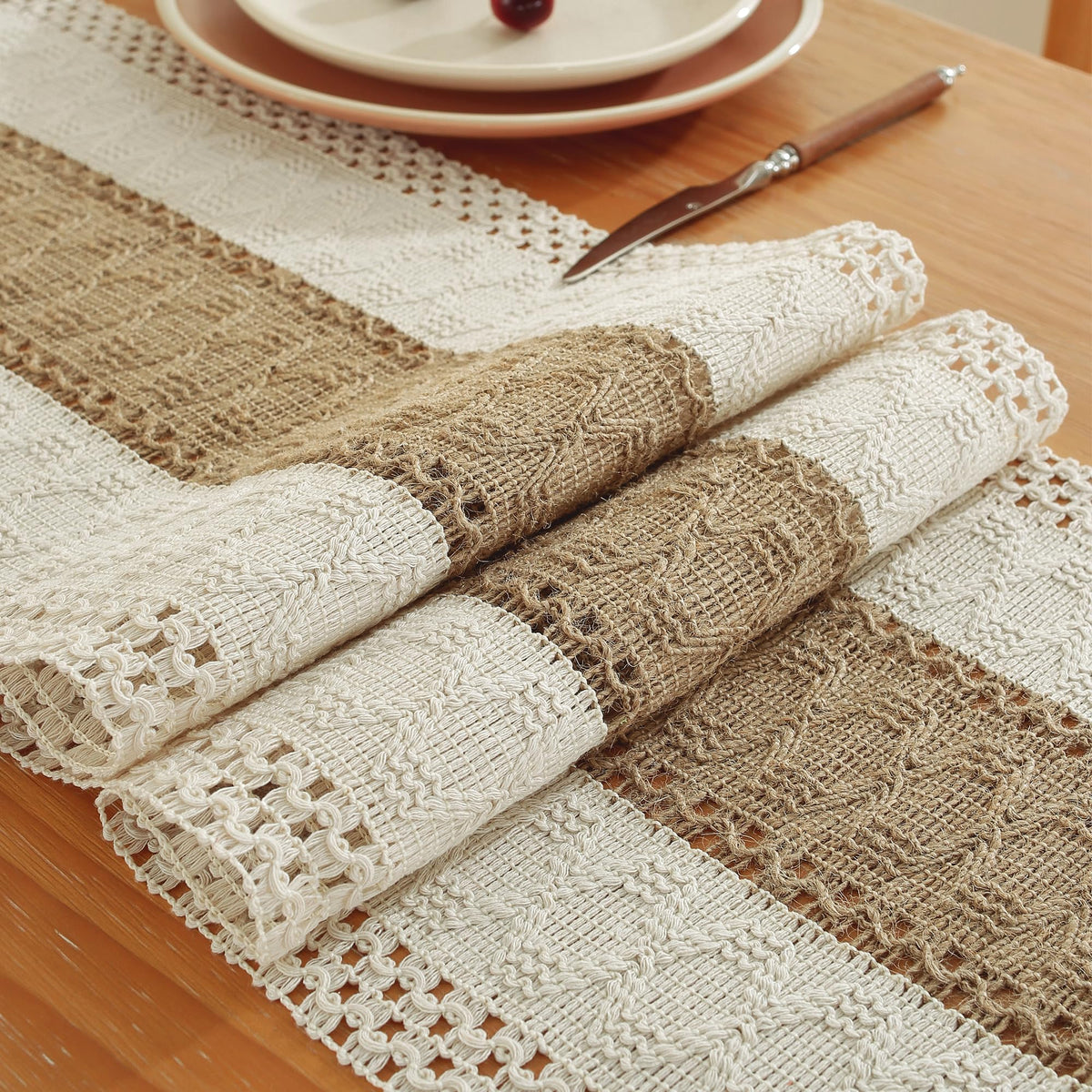 Niviy Burlap Boho Table Runner for Fall Thanksgiving Home Decor 72 Inches