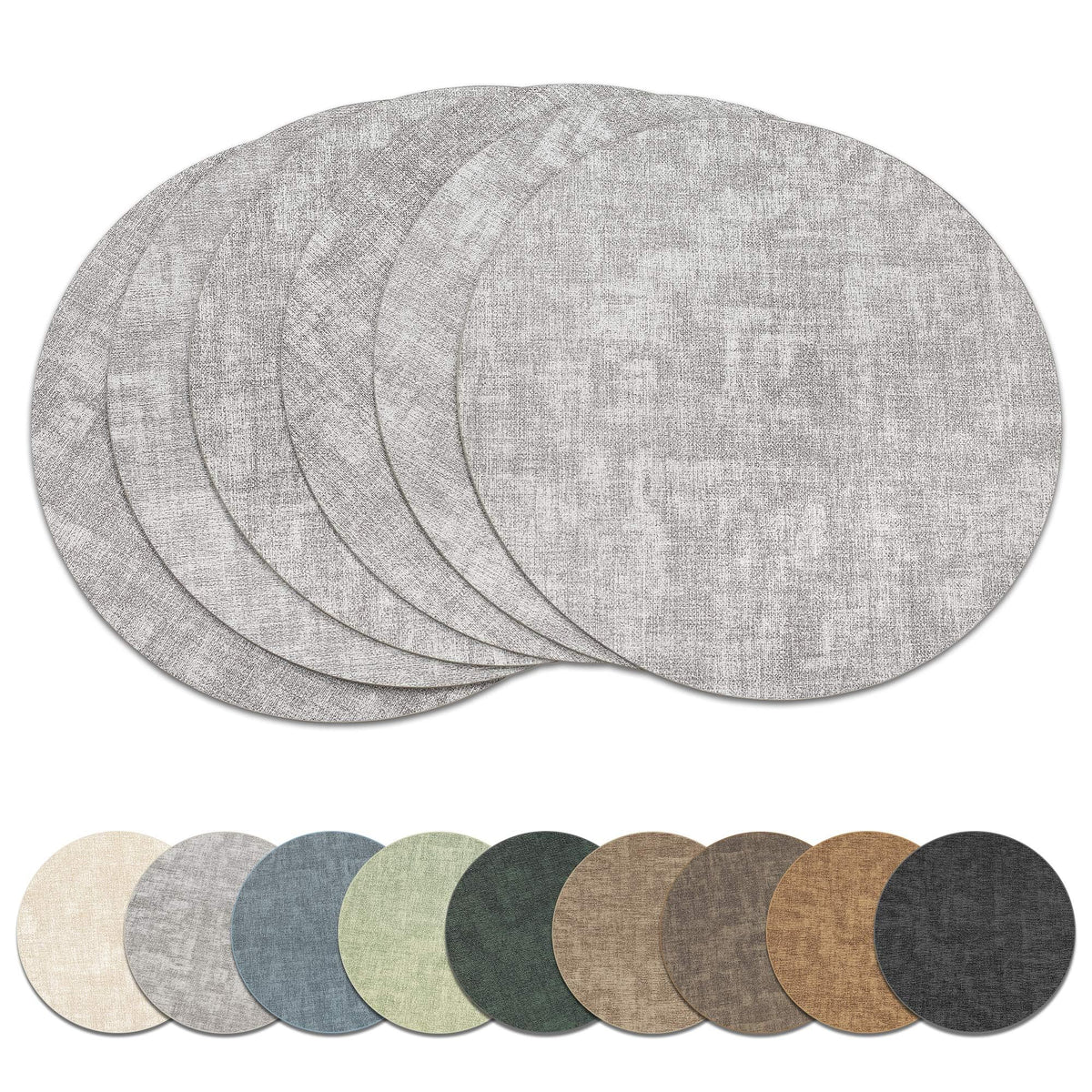 13" Round Placemats Set of 6, Reversible Faux Leather Wipeable Table Mats
