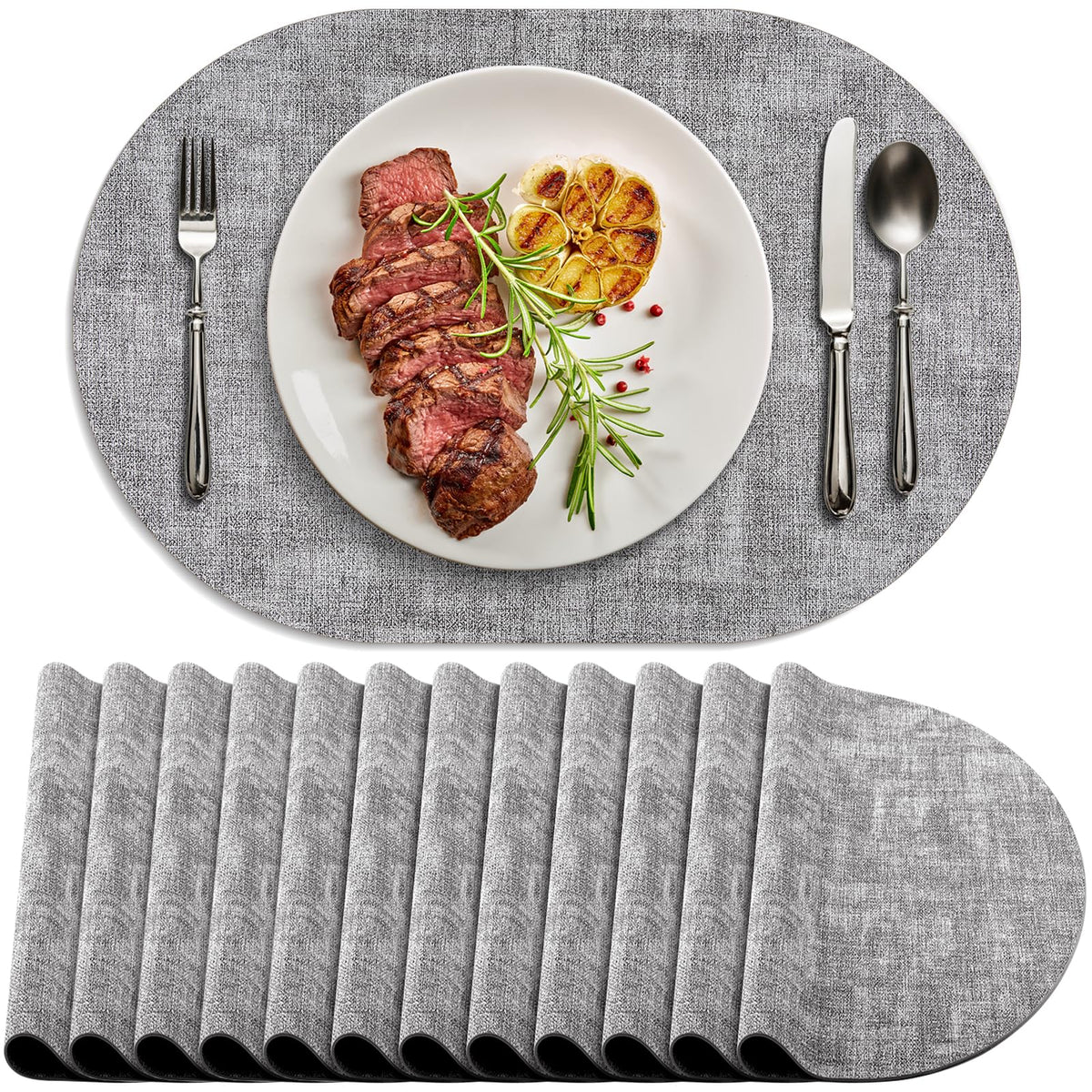 Placemats for Dining Table Set of 8 Non-Slip, Heat Resistant Oval Leather Placemat Double Layer, Waterproof Table Mats Easy to Clean for Kitchen Dining Room Coffee Office Table, Beige