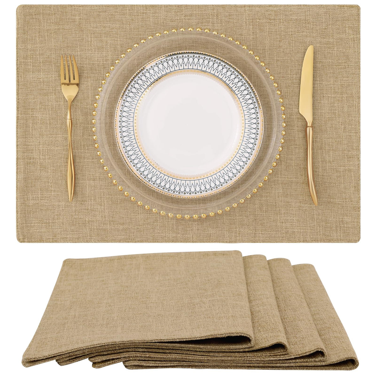homing Faux Cotton Linen Placemats Set of 6, Cloth Dining Table Mats