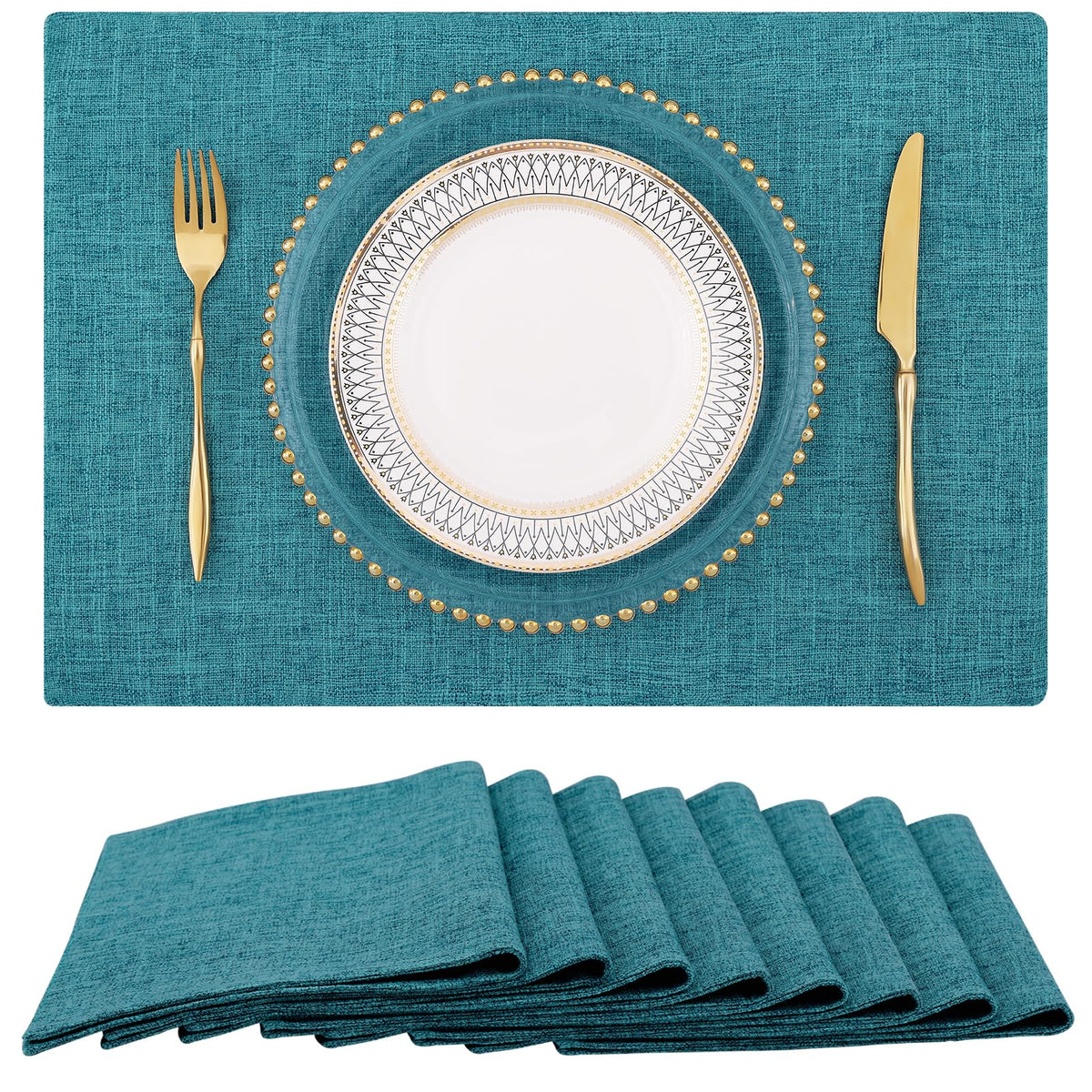 homing Faux Cotton Linen Placemats Set of 6, Cloth Dining Table Mats