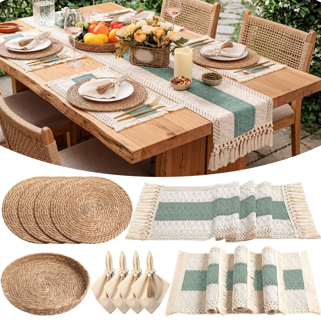6 Sets Dining Table Decoration Boho Placemat, Khaki, 12x72