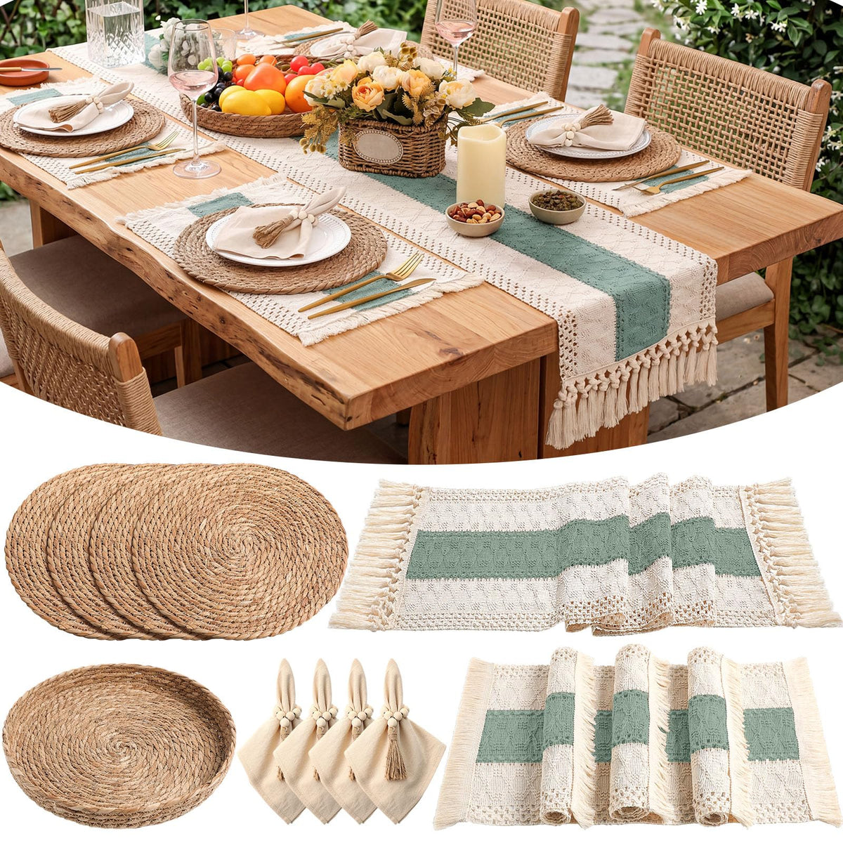 6 Sets Dining Table Decoration Boho Placemat, Khaki, 12x72