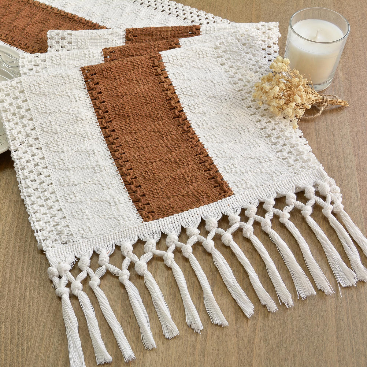 FEXIA Boho Table Runner for Fall Home Decor 12x72 Rustic with Tassels