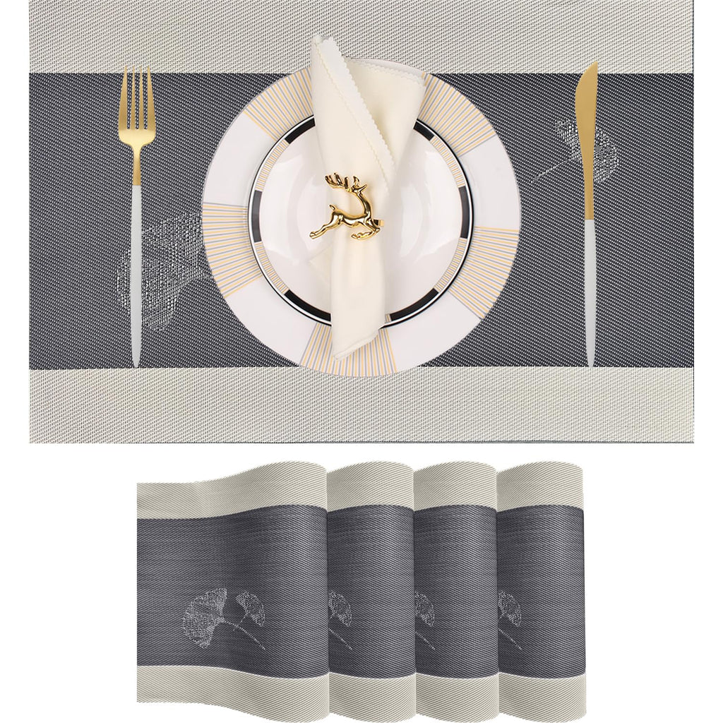 PIGCHCY Placemats,Durable Placemats for Dining Table,Washable Woven Vinyl Kitchen Placemats Set of 4 (Brown)