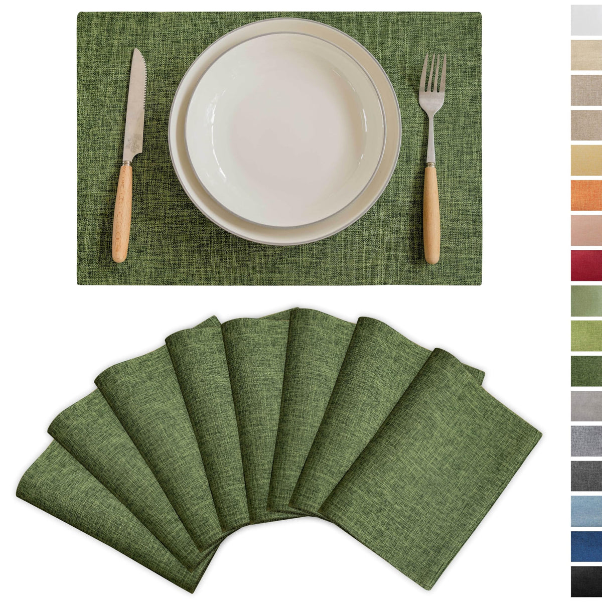 Demetex Cloth Placemats Green Set of 4 Vintage Textured Linen Place Mats Heat Resistant Plate Placemat for Kitchen Dinning Table, Green