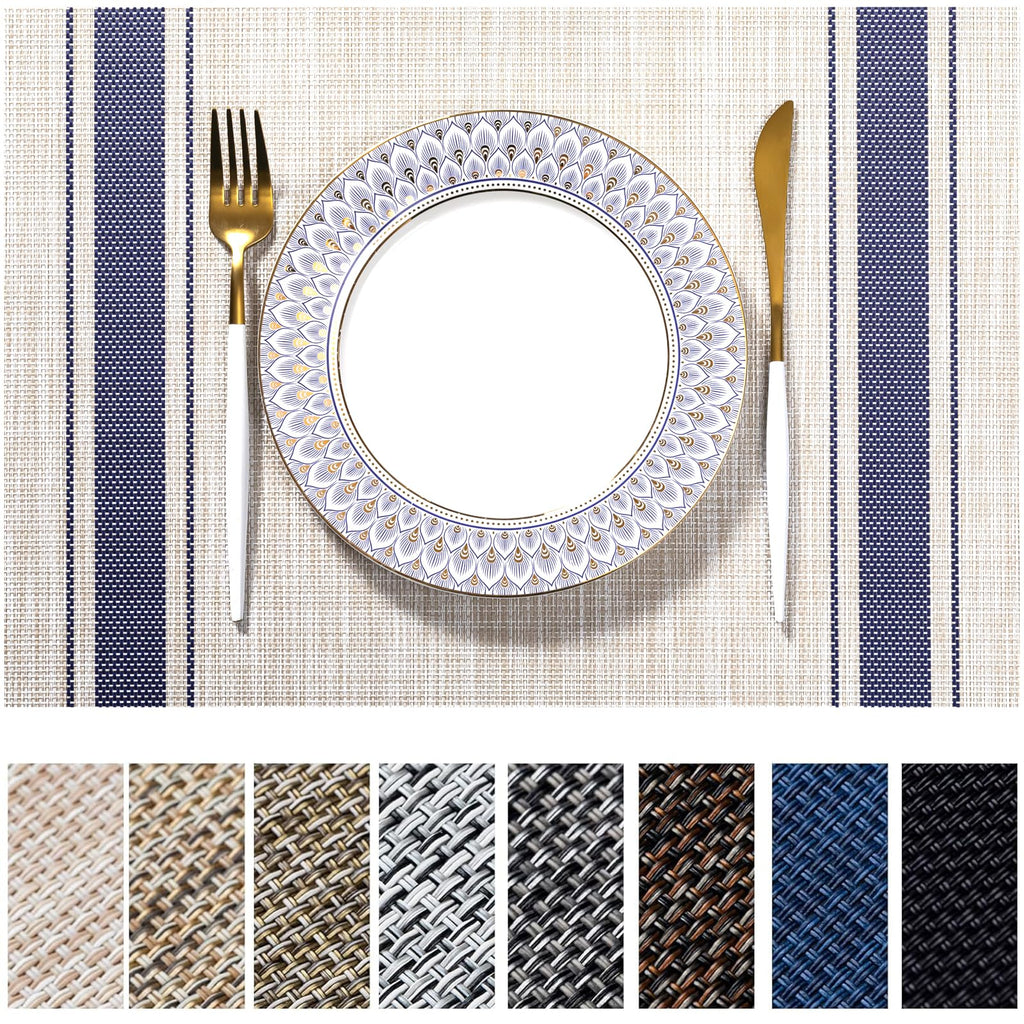 LEXMORE Placemats Set of 4 Vinyl/Plastic Woven Place Mats for Kitchen Table Indoor/Outdoor Washable Placemat Wipeable Dining Table Mats(Gray)