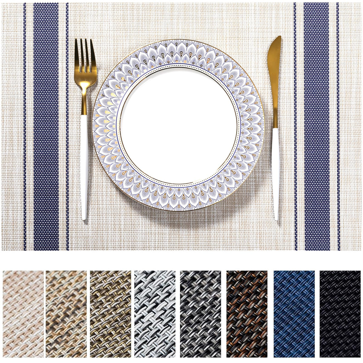 LEXMORE Placemats Set of 4 Vinyl/Plastic Woven Place Mats for Kitchen Table Indoor/Outdoor Washable Placemat Wipeable Dining Table Mats(Gray)
