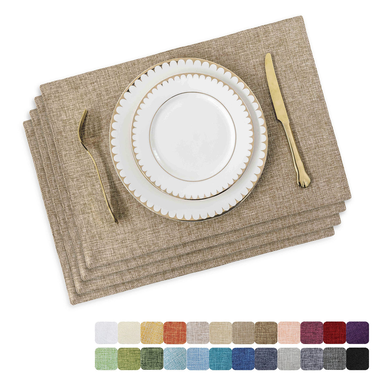 Home Brilliant Linen Placemats Set of 4 Heat Resistant Dining Table Cloth Place Mats Kitchen Table Mats Placemats Table Decor, Natural Linen