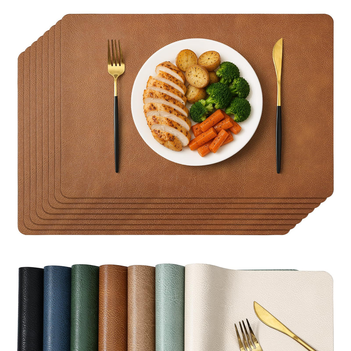 Homaxy Vinyl Heat Resistant Placemats Set of 6, Reddish Brown