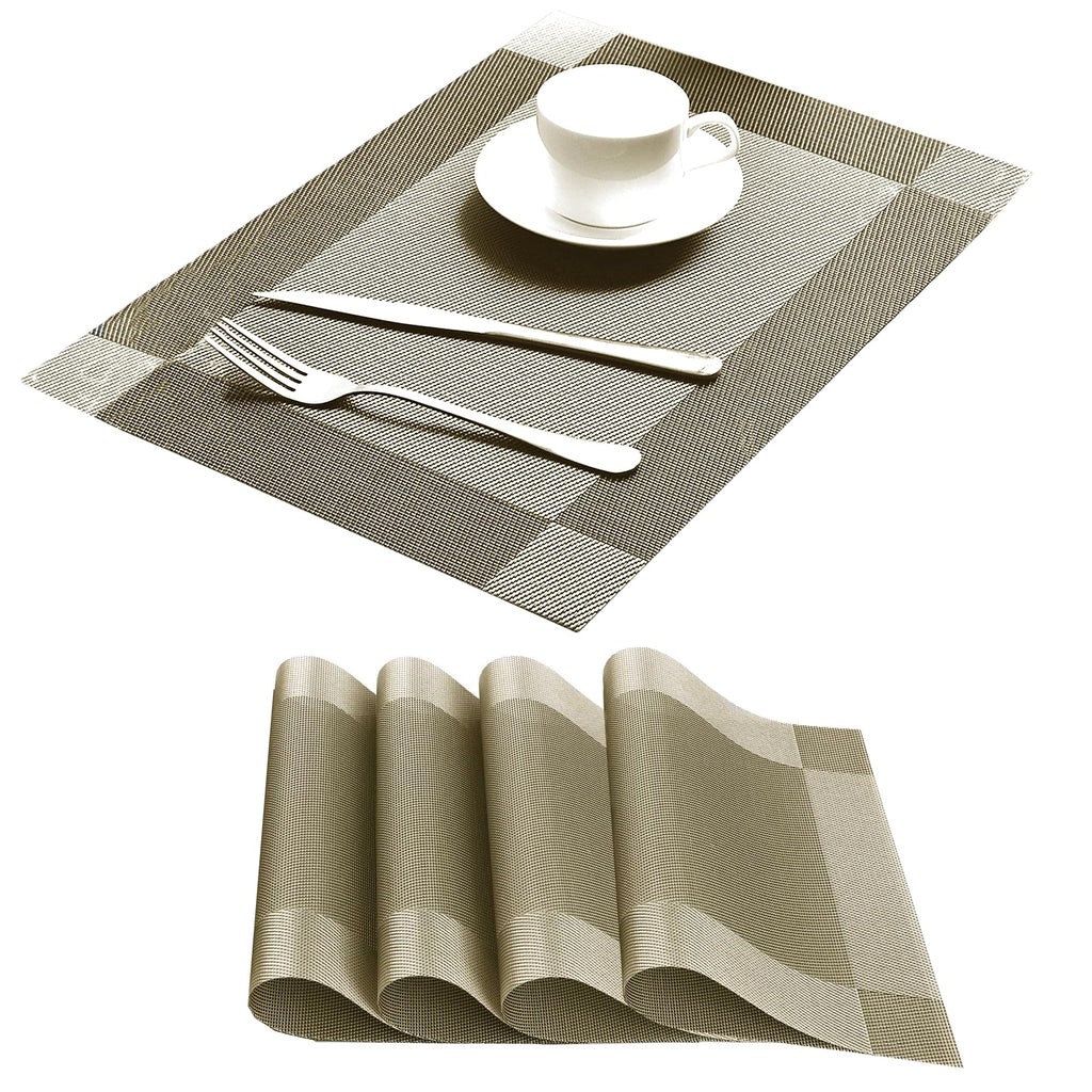 Table Placemats Dining Table Place Mats Set of 6 Heat Resistant Insulation Non-Slip Vinyl for Kitchen Dining Room 18" * 12" Brown