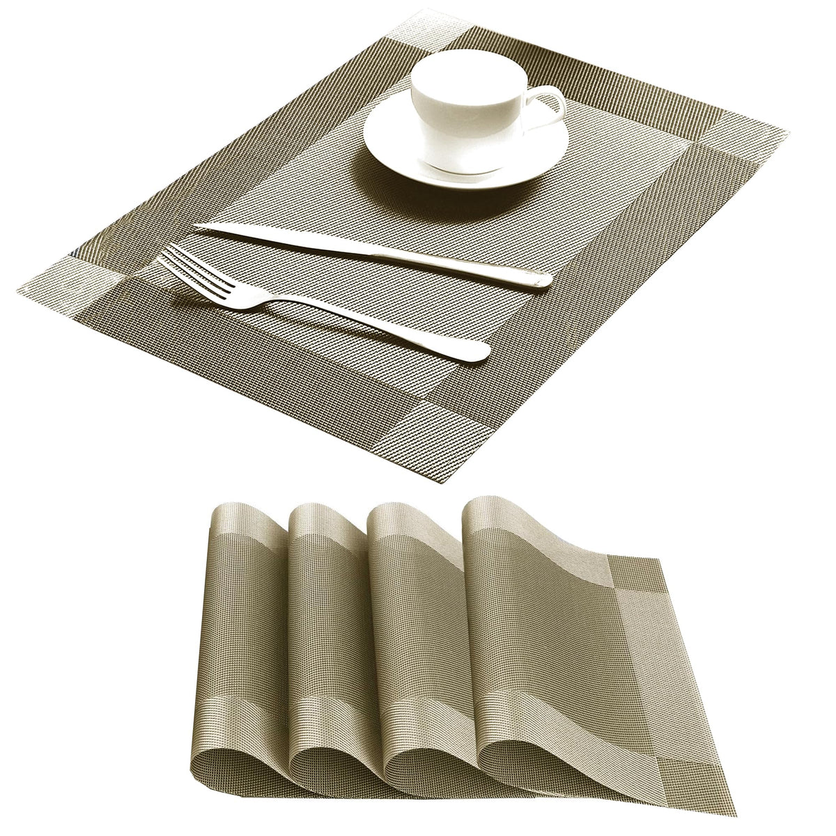 Table Placemats Dining Table Place Mats Set of 6 Heat Resistant Insulation Non-Slip Vinyl for Kitchen Dining Room 18" * 12" Brown