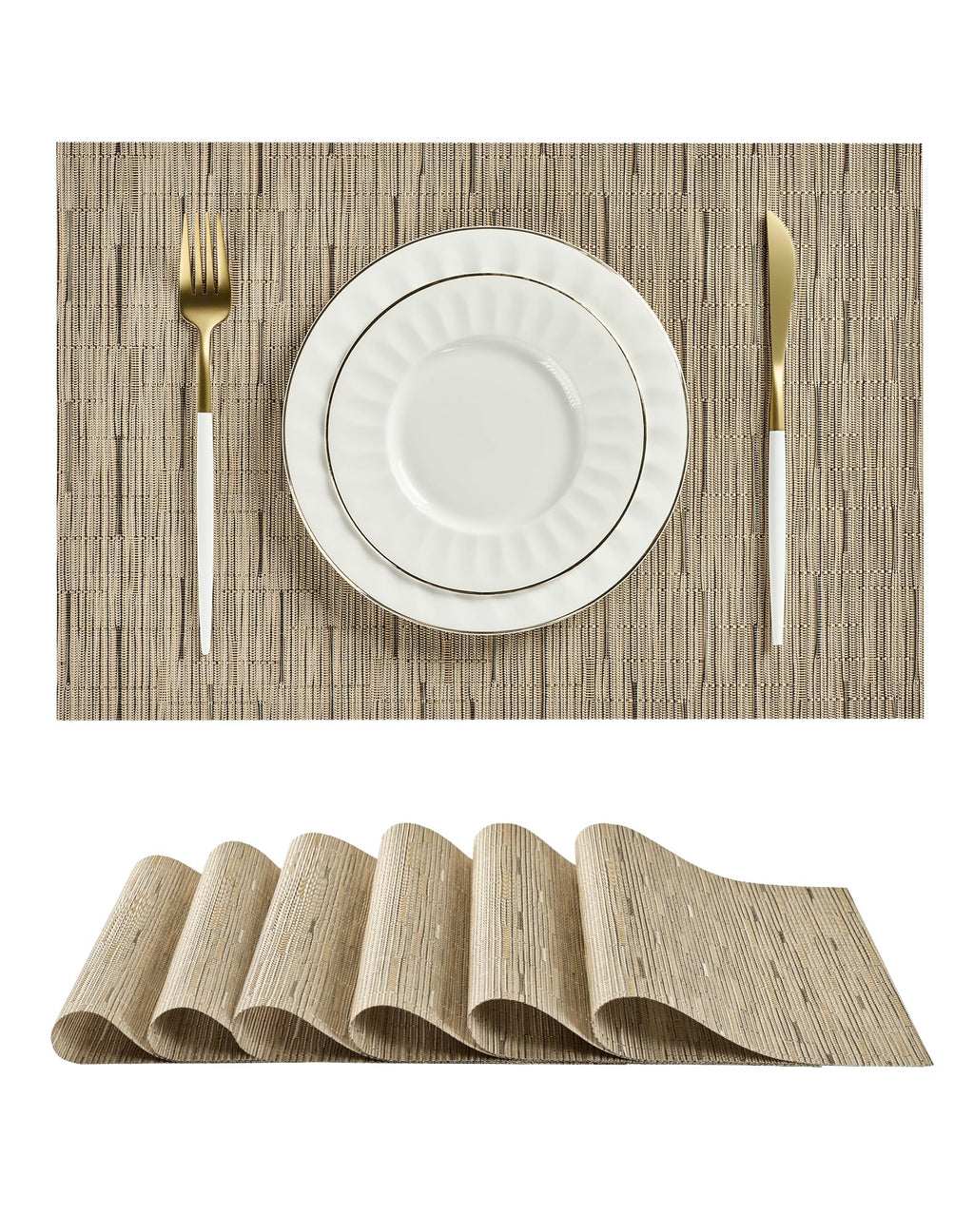 Leetaltree Deep Navy Woven Placemats Set of 6 - Heat Resistant Non-Slip Place mats for Dining Table, Washable Durable PVC Vinyl Woven Table Mats(Deep Navy, 6)