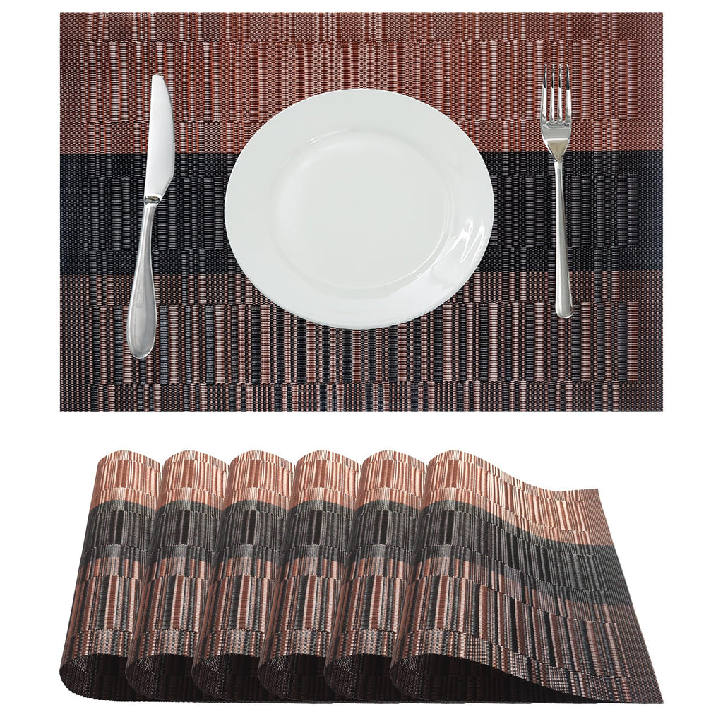 Table Placemats Dining Table Place Mats Set of 6 Heat Resistant Insulation Non-Slip Vinyl for Kitchen Dining Room 18" * 12" Brown