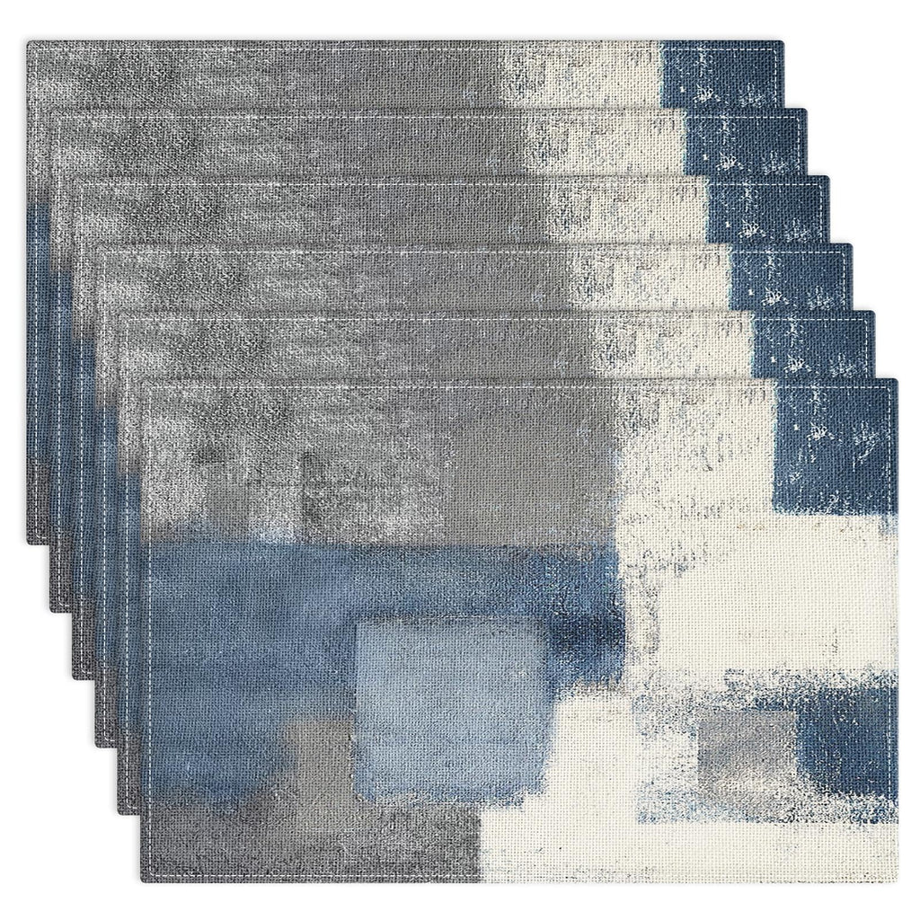 Emvency Farmhouse Placemats Set of 4, 12x18 Inch, Abstract Blue Grey