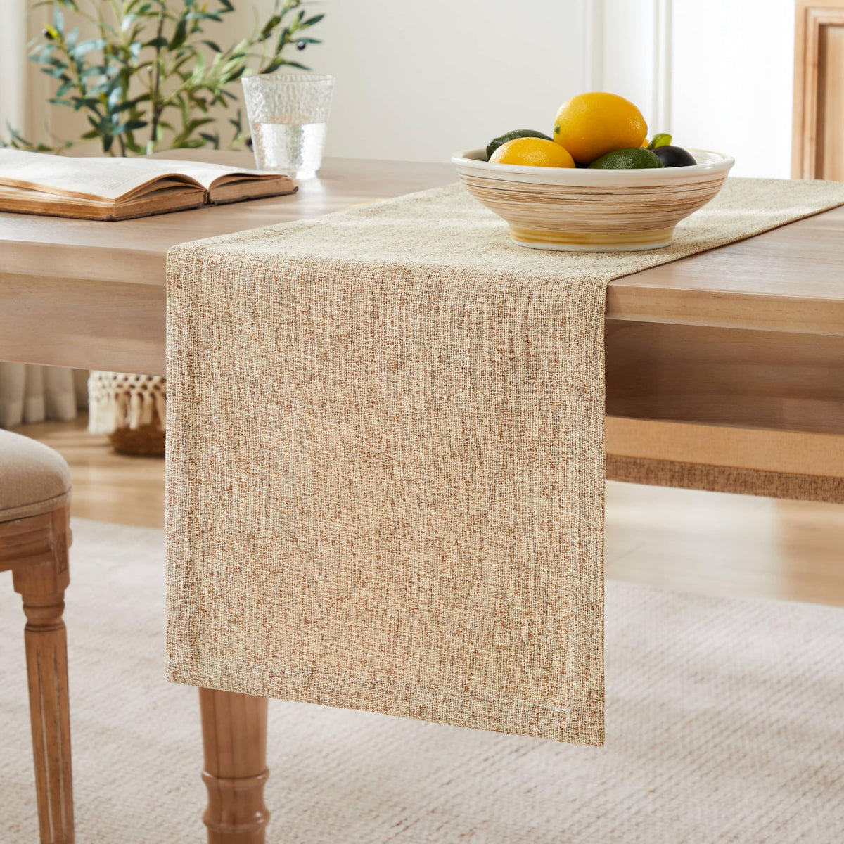 ZeeMart Burlap Style Farmhouse Table Runner, 14x90 Inches Warm Beige/Brown