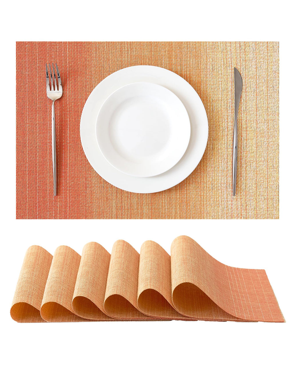 Leetaltree Deep Navy Woven Placemats Set of 6 - Heat Resistant Non-Slip Place mats for Dining Table, Washable Durable PVC Vinyl Woven Table Mats(Deep Navy, 6)