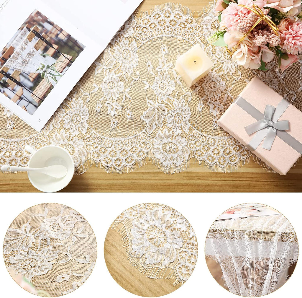 Coume 12 Pack White Lace Table Runner 14 x 120 Inch Rustic Table Runner