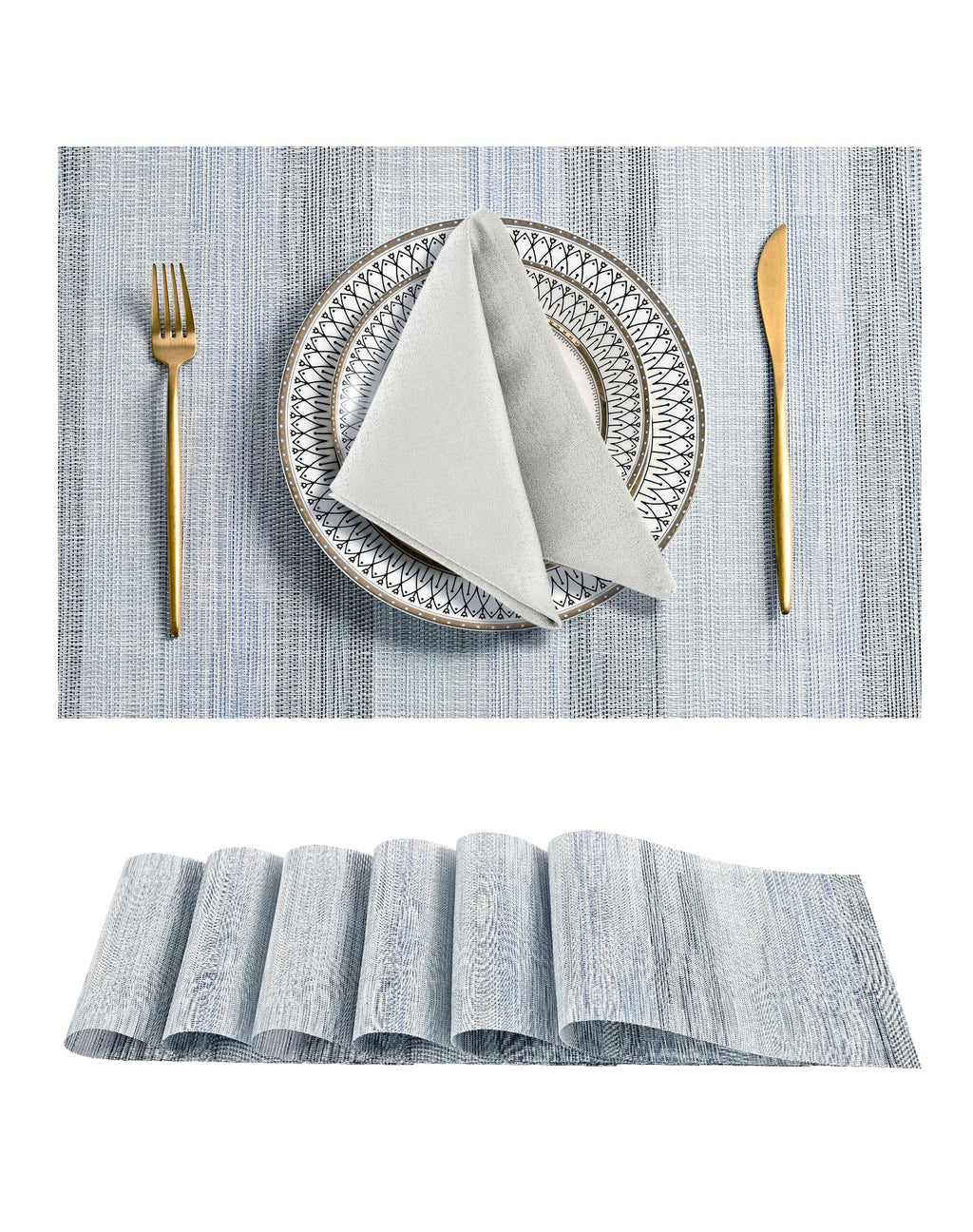 Leetaltree Deep Navy Woven Placemats Set of 6 - Heat Resistant Non-Slip Place mats for Dining Table, Washable Durable PVC Vinyl Woven Table Mats(Deep Navy, 6)