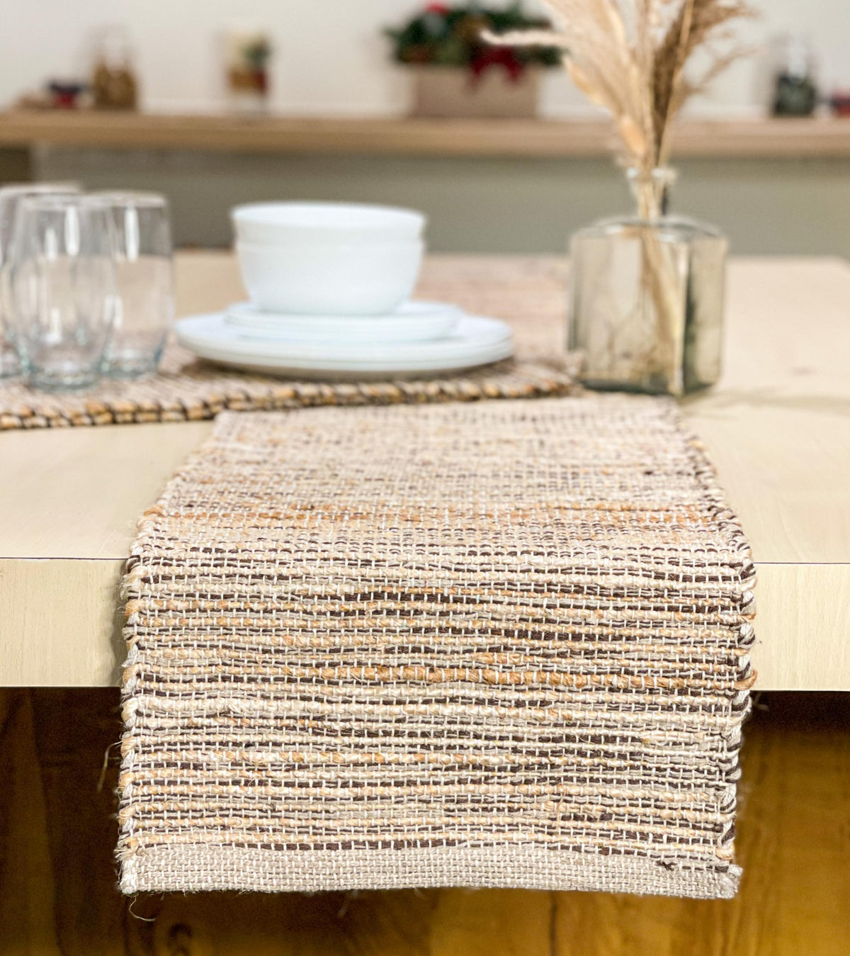 Chardin Home Natural Jute & Aqua Turquoise Placemats, Set of 4 – Rustic Handmade Boho Table Mats, 13x19 in Dining Table Placemats - Kitchen, Everyday Meals, Holidays, Farmhouse or Modern Table Décor